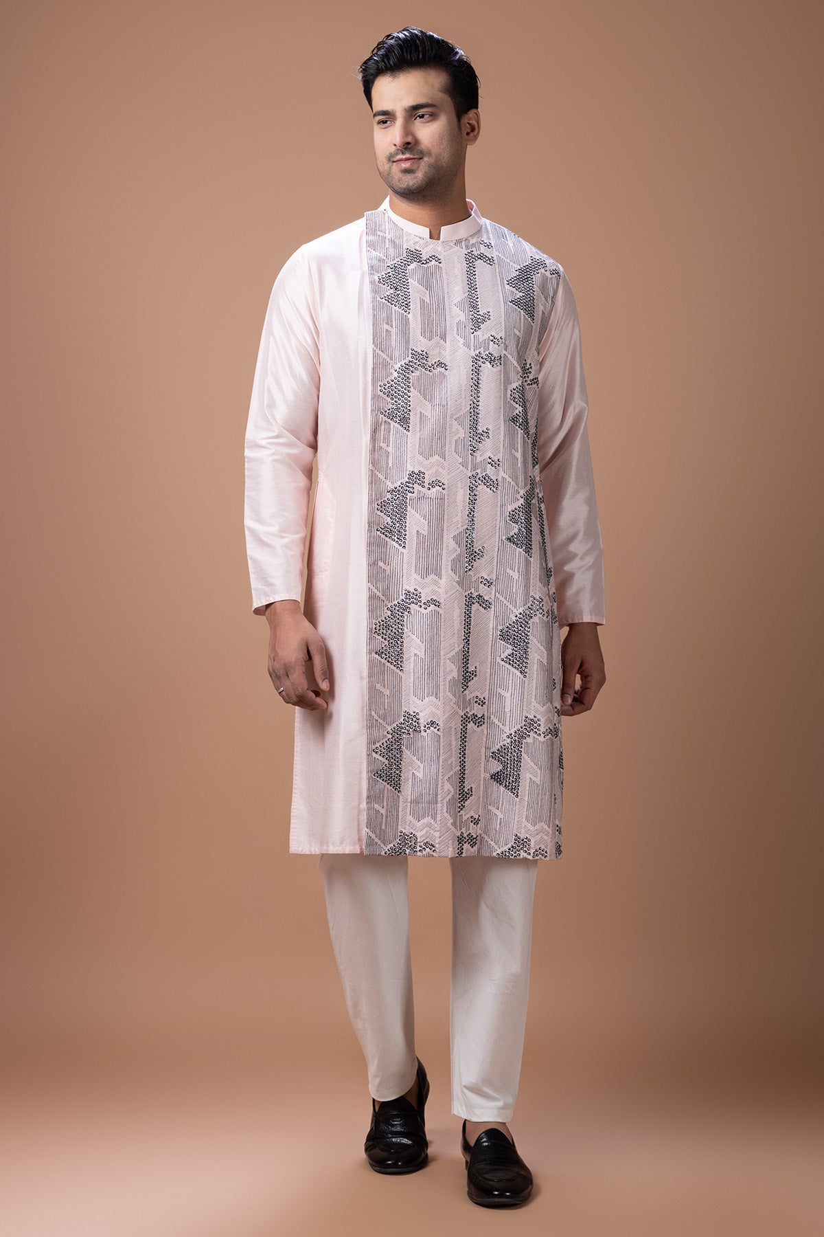 Buy Powder Pink Thread Kurta Set for men by Priyanka Haralalka online available at scrollnshops