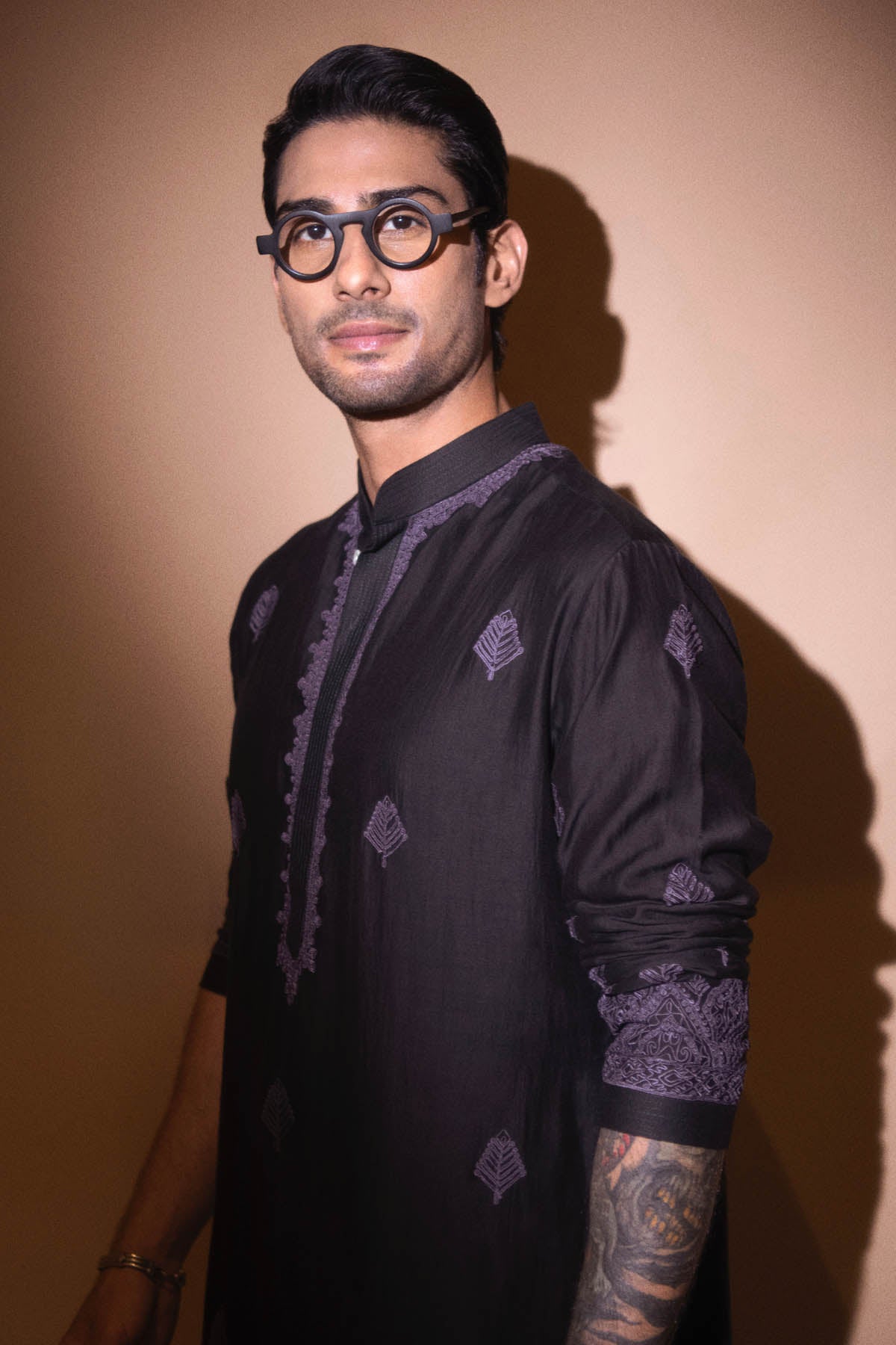 Black Chanderi Embroidered Kurta Set