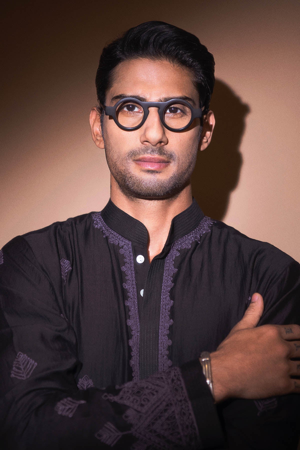 Black Chanderi Embroidered Kurta Set