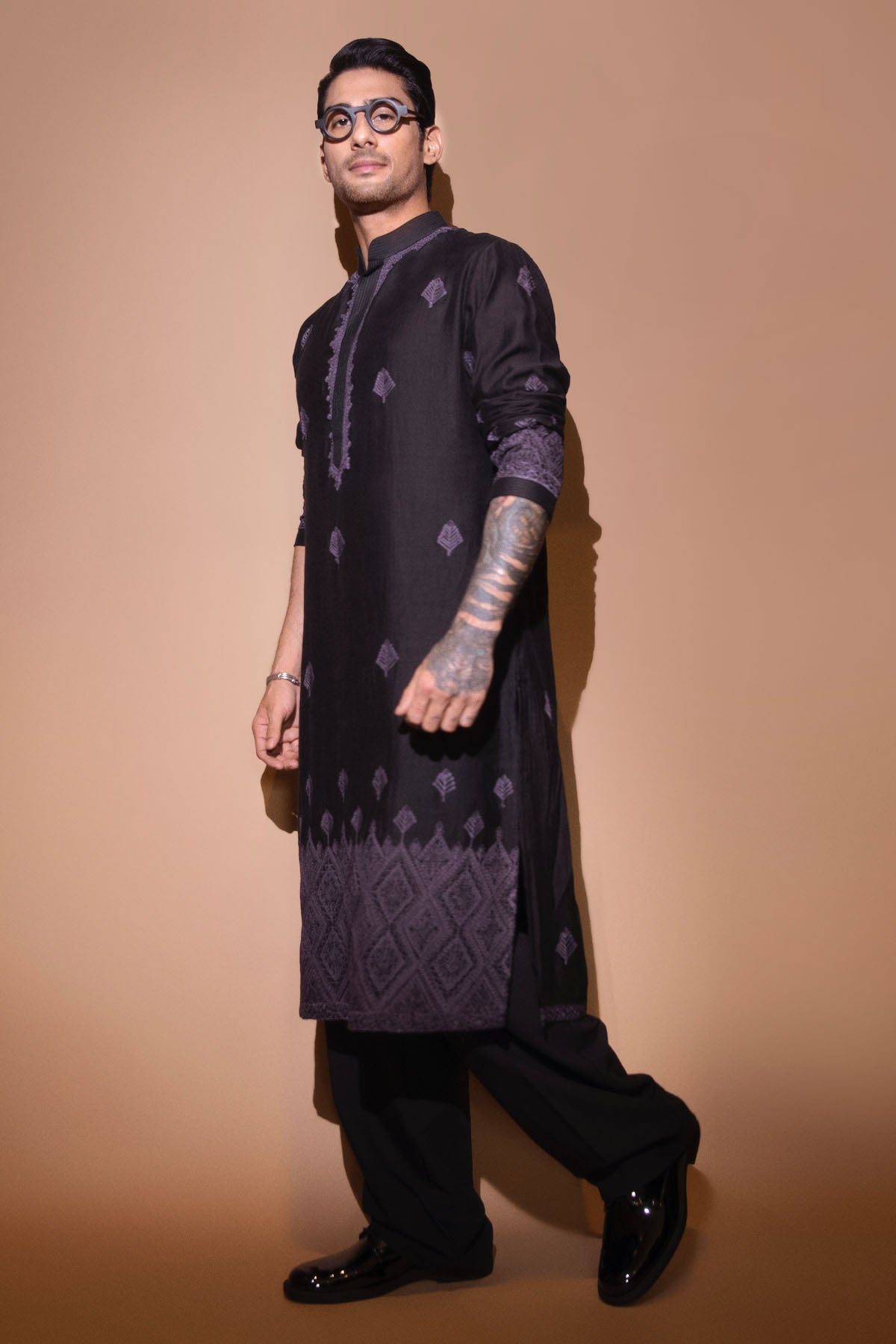 Black Chanderi Embroidered Kurta Set