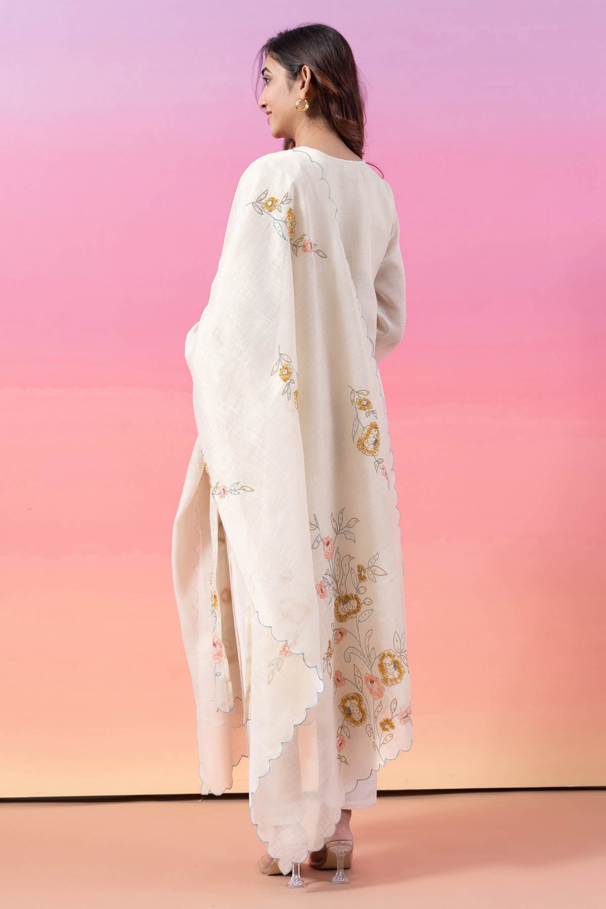 Print & Thread Beaded Kurta Set