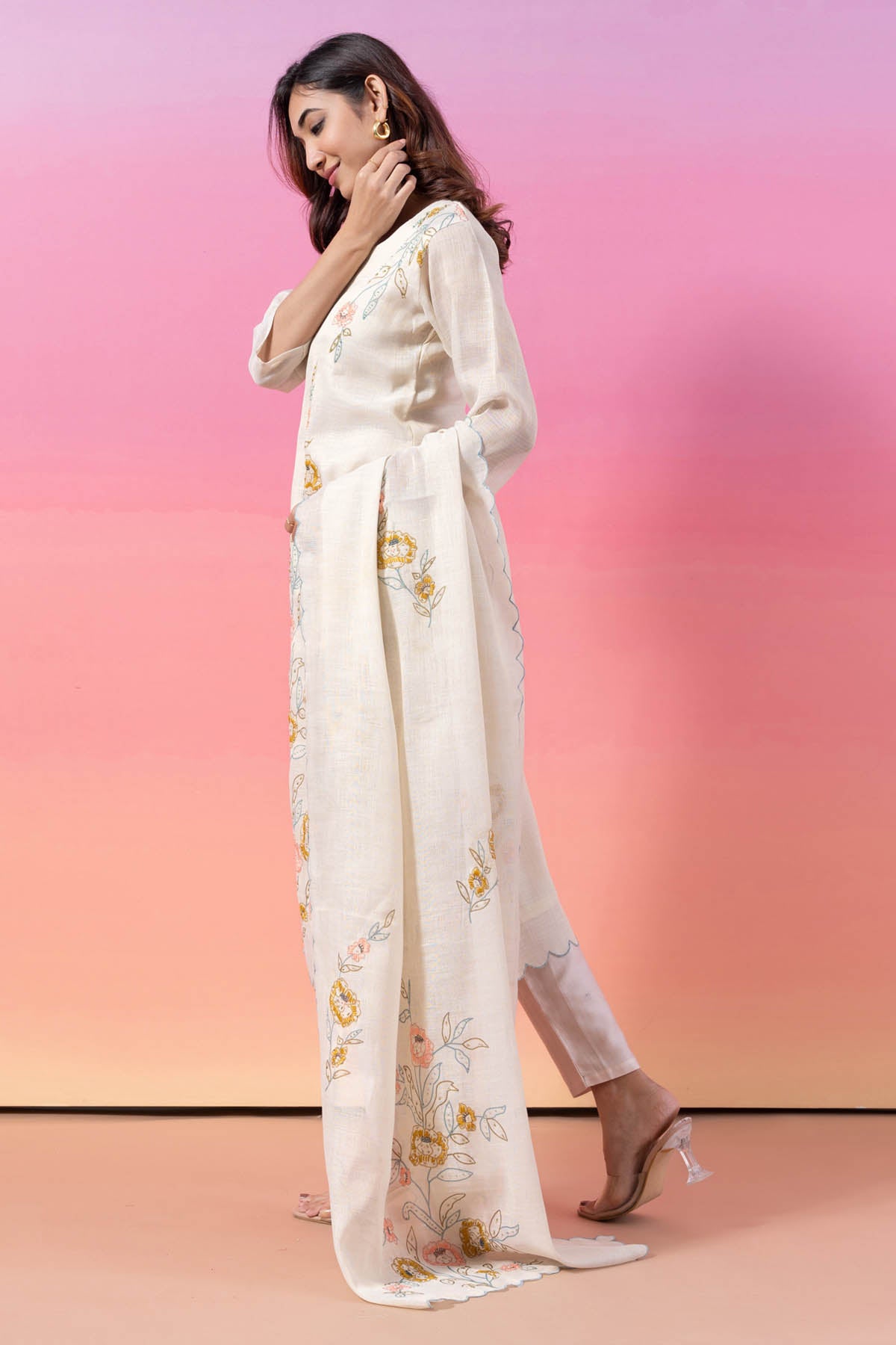 Print & Thread Beaded Kurta Set