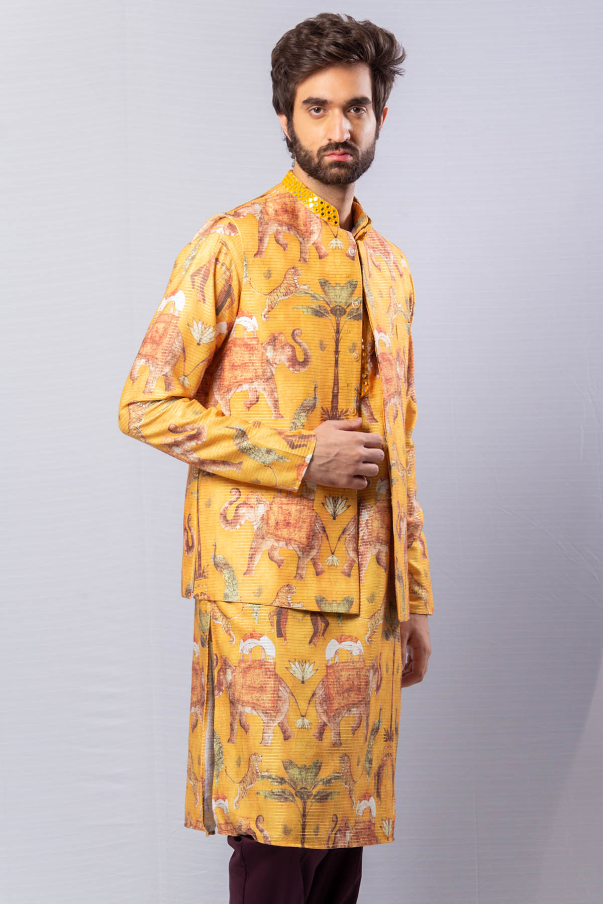Yellow Printed Bundi Set