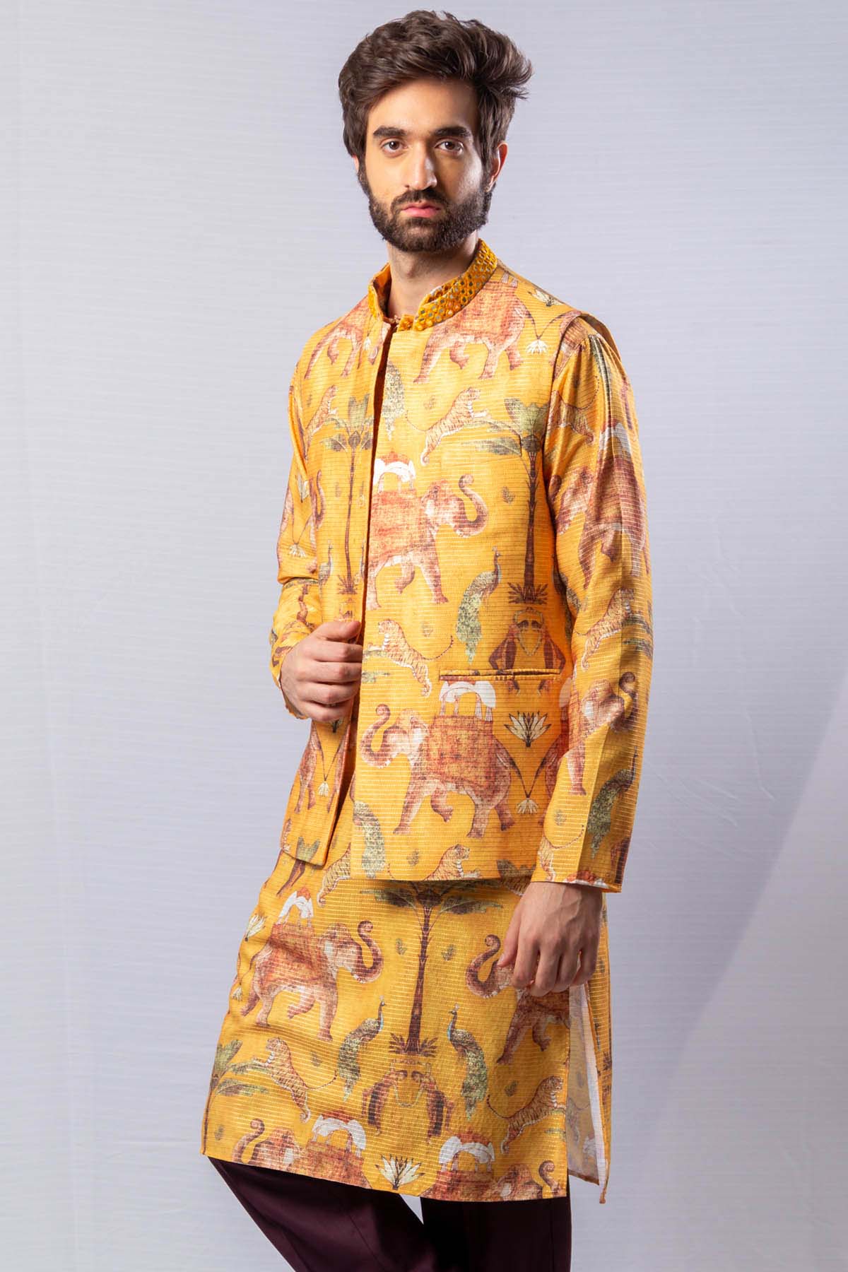 Yellow Printed Bundi Set
