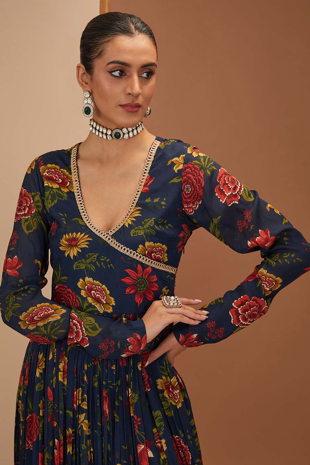 Printed Blue Gota Anarkali Set