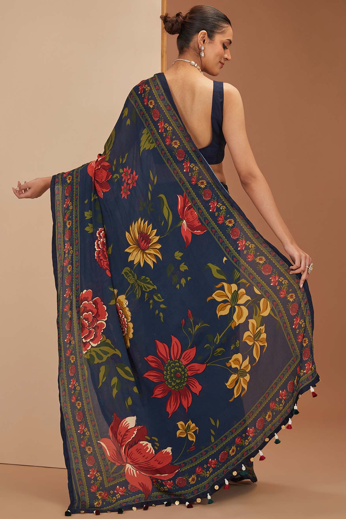 Printed Blue Saree & Blouse