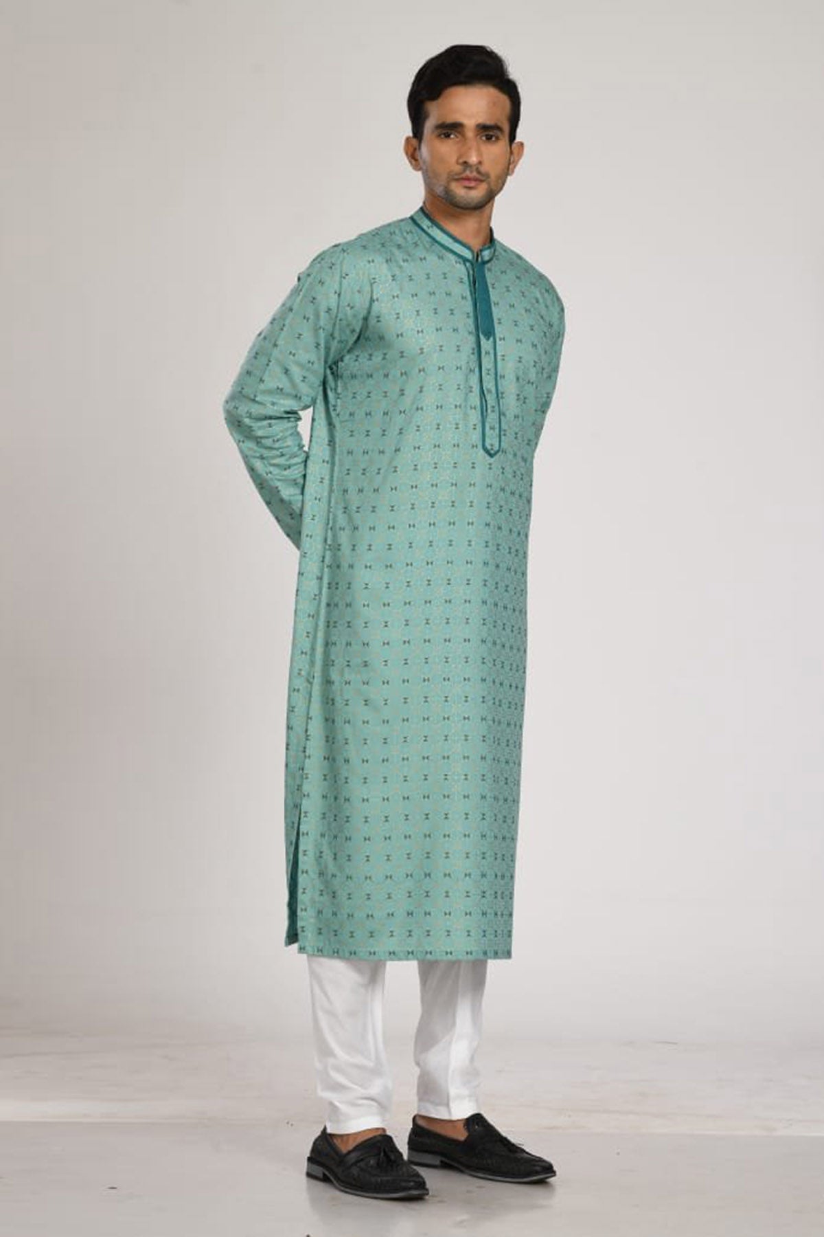 Aqua Green Cotton Silk Kurta Set