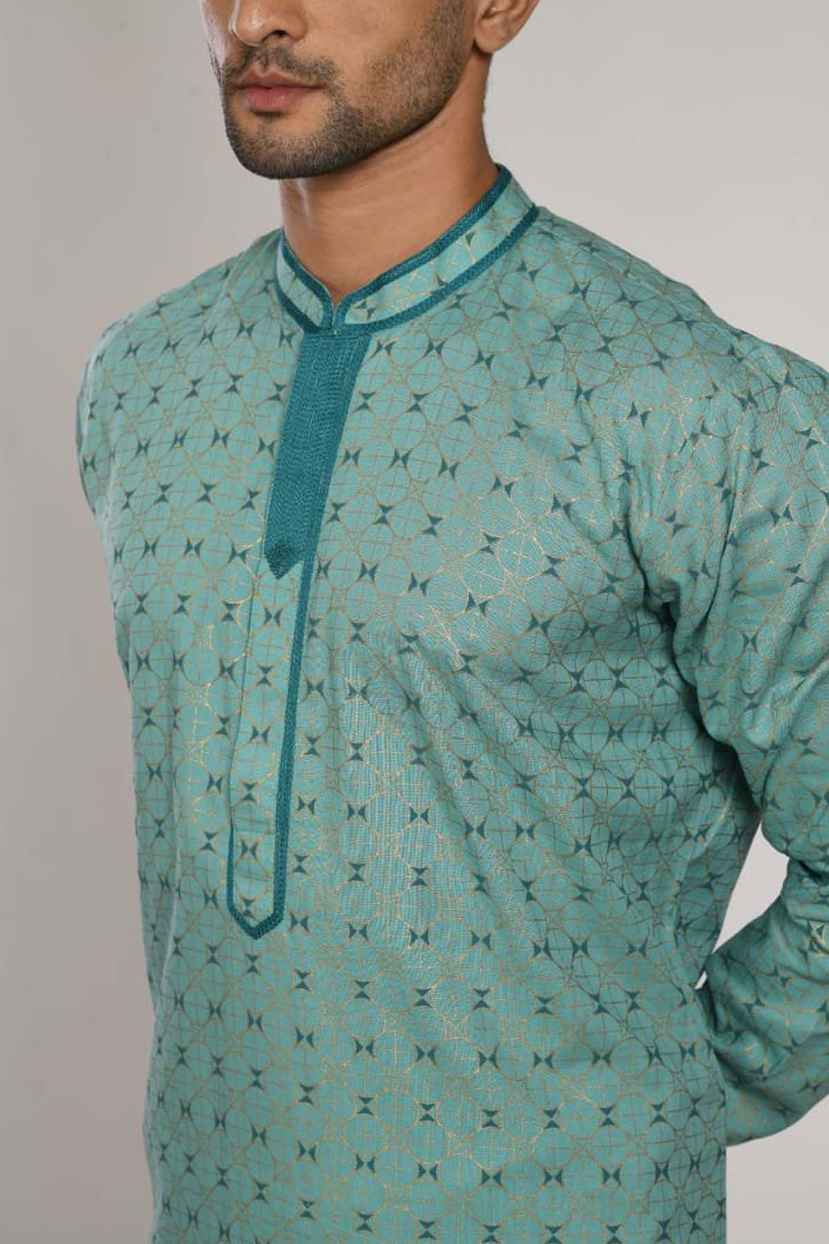 Aqua Green Cotton Silk Kurta Set