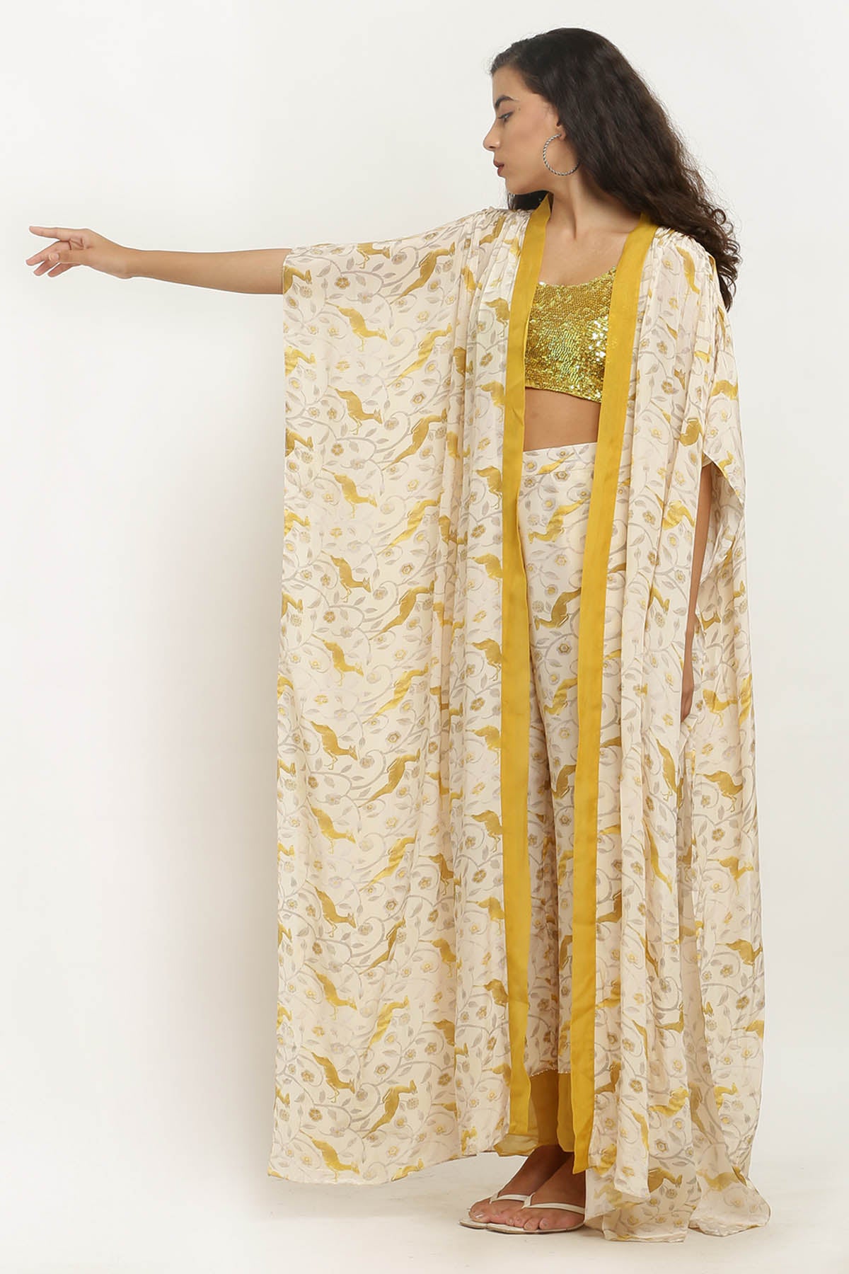 Printed Crepe Cape & Pants Set