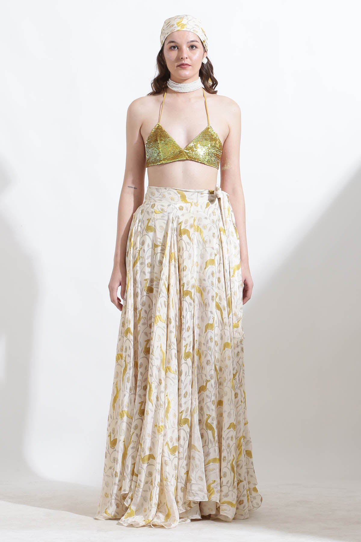 Printed Crepe High Slit Skirt