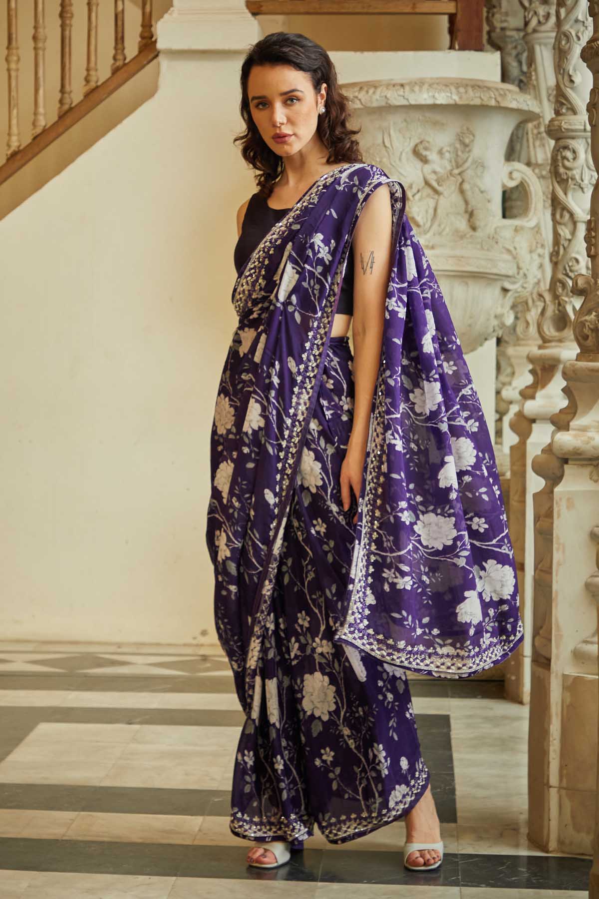 Printed Embroidered Saree
