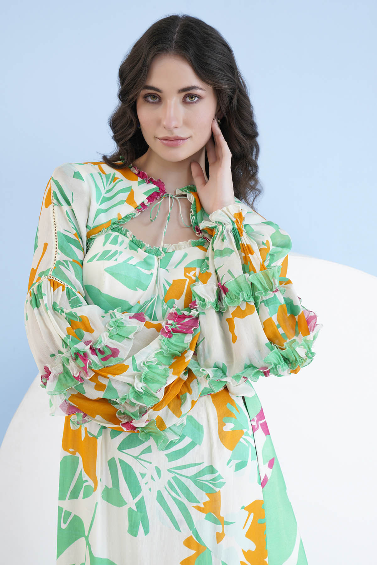 Printed High Low Frill Dress