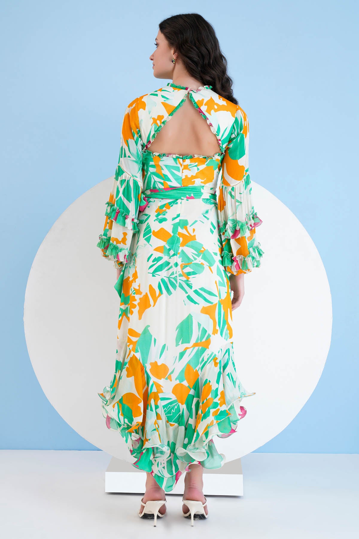 Printed High Low Frill Dress