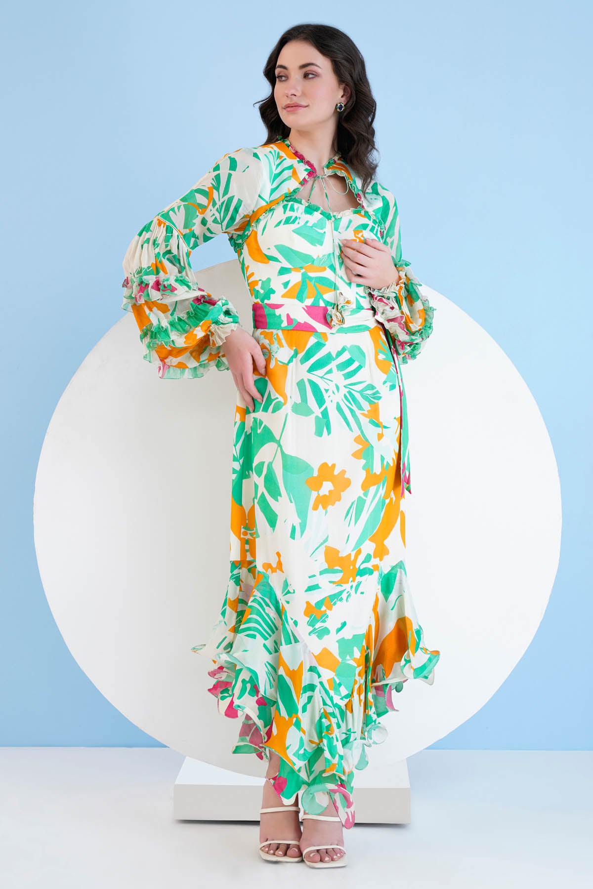 Printed High Low Frill Dress