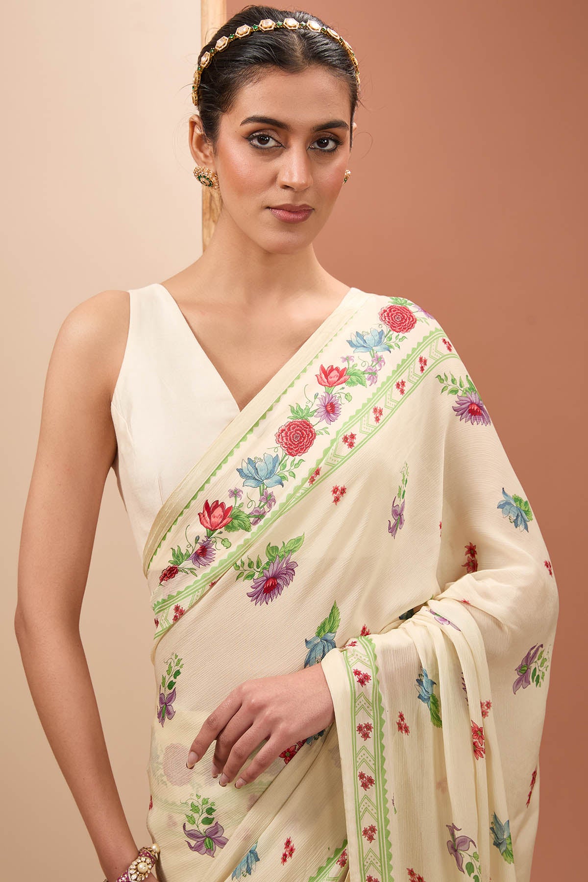 Printed Ivory Saree & Blouse