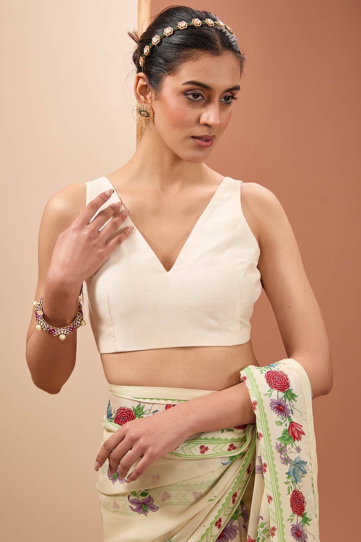 Printed Ivory Saree & Blouse