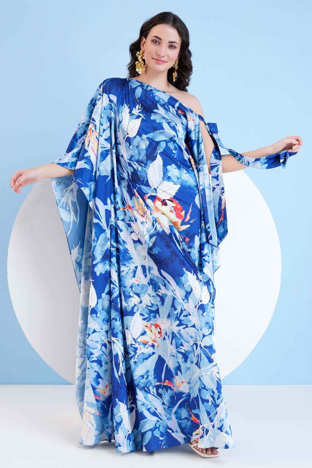 Blue Print One Shoulder Kaftan