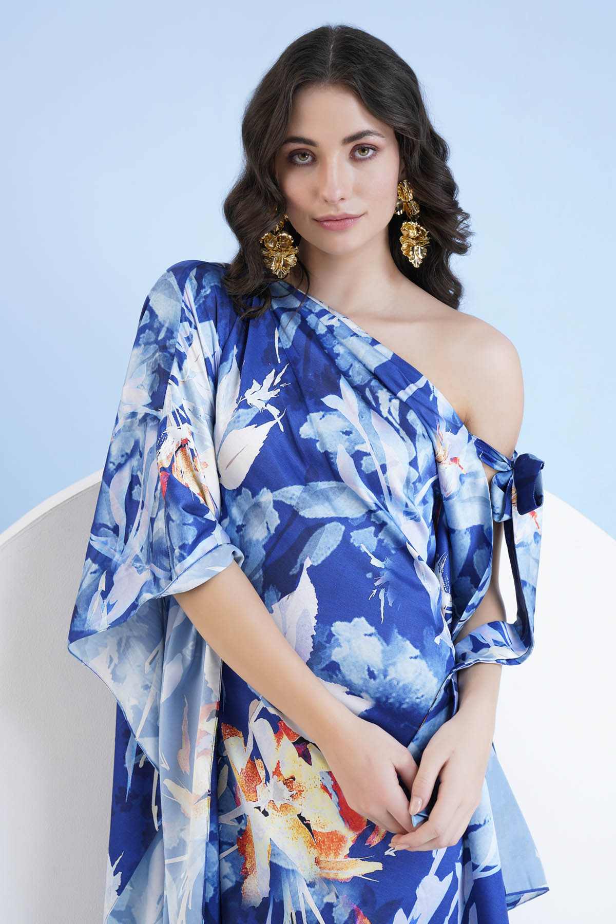 Blue Print One Shoulder Kaftan