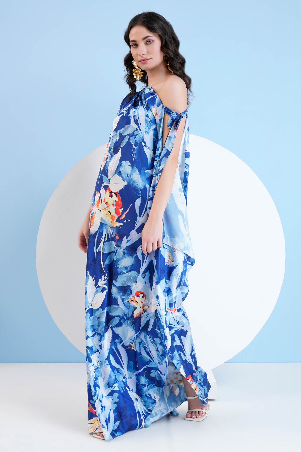 Blue Print One Shoulder Kaftan