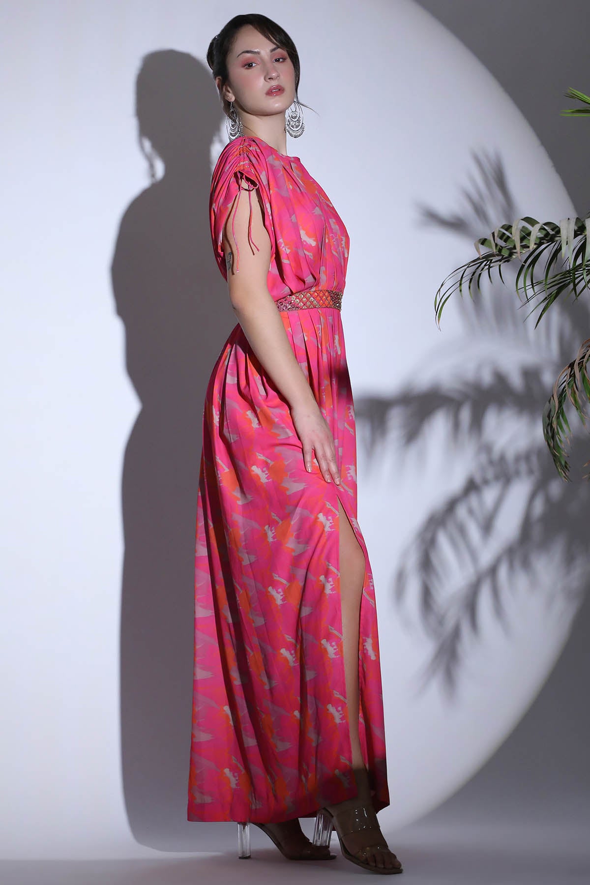 Printed Pleated Long Gown