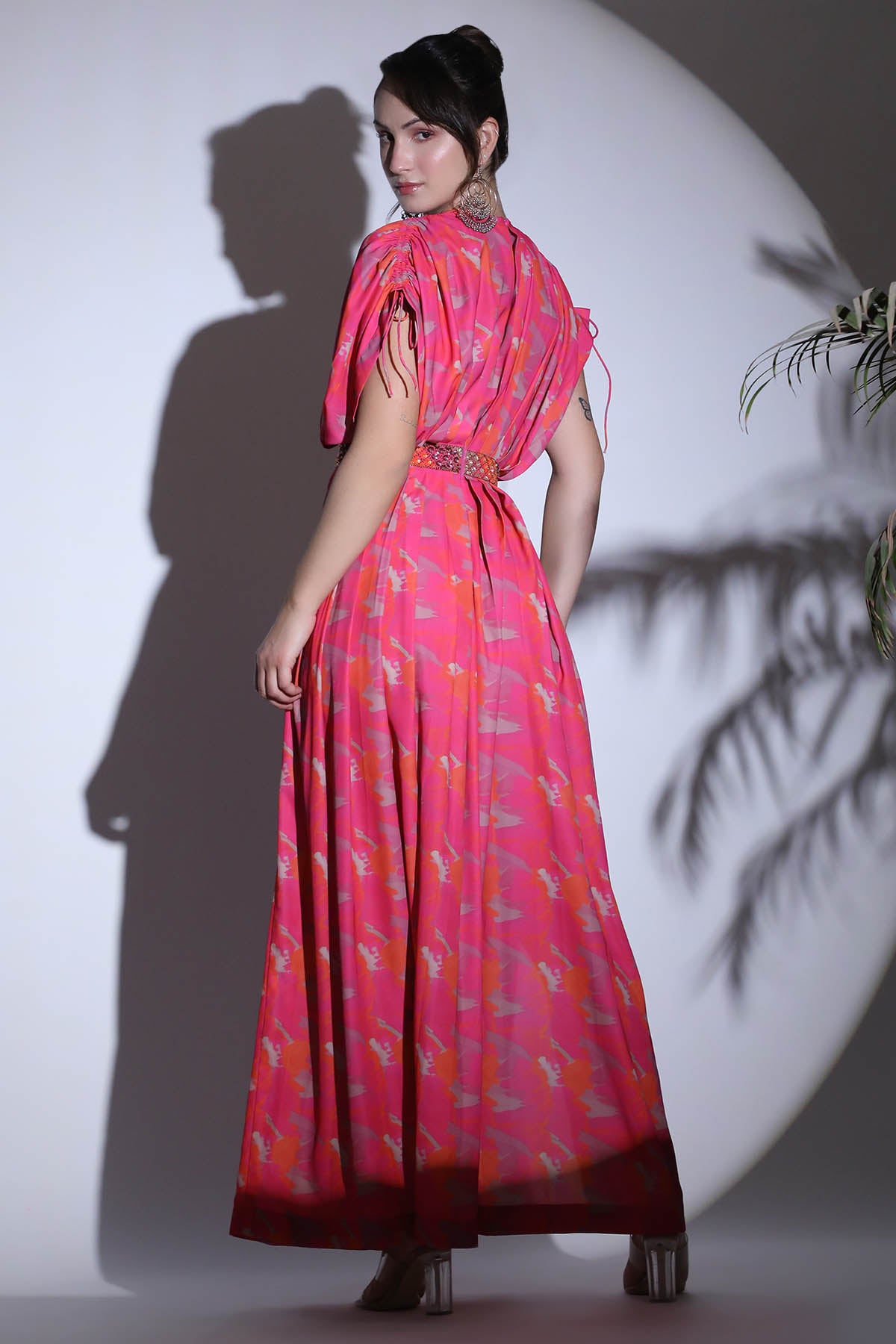 Printed Pleated Long Gown