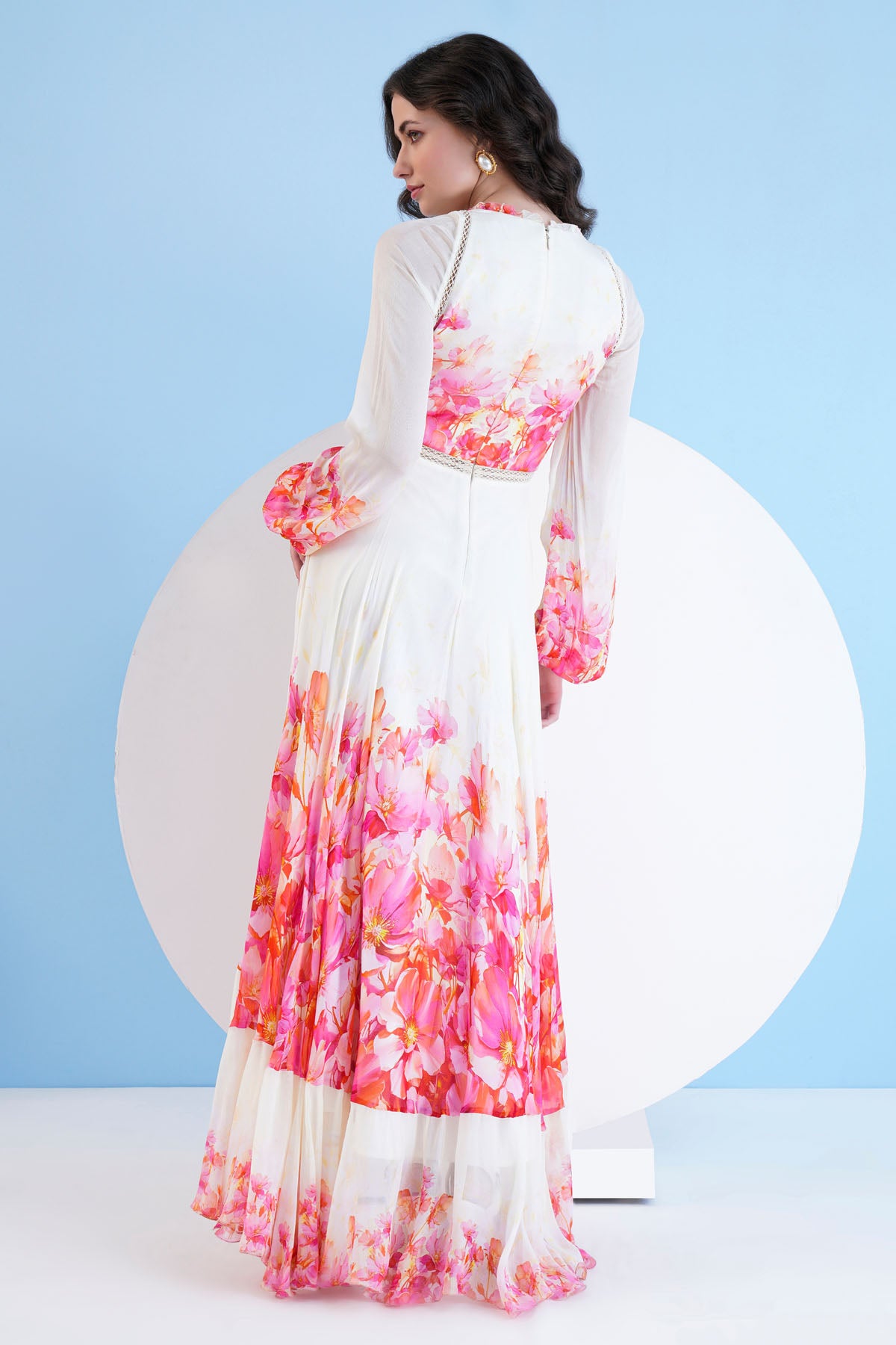 Printed V-Neck Long Red Dress