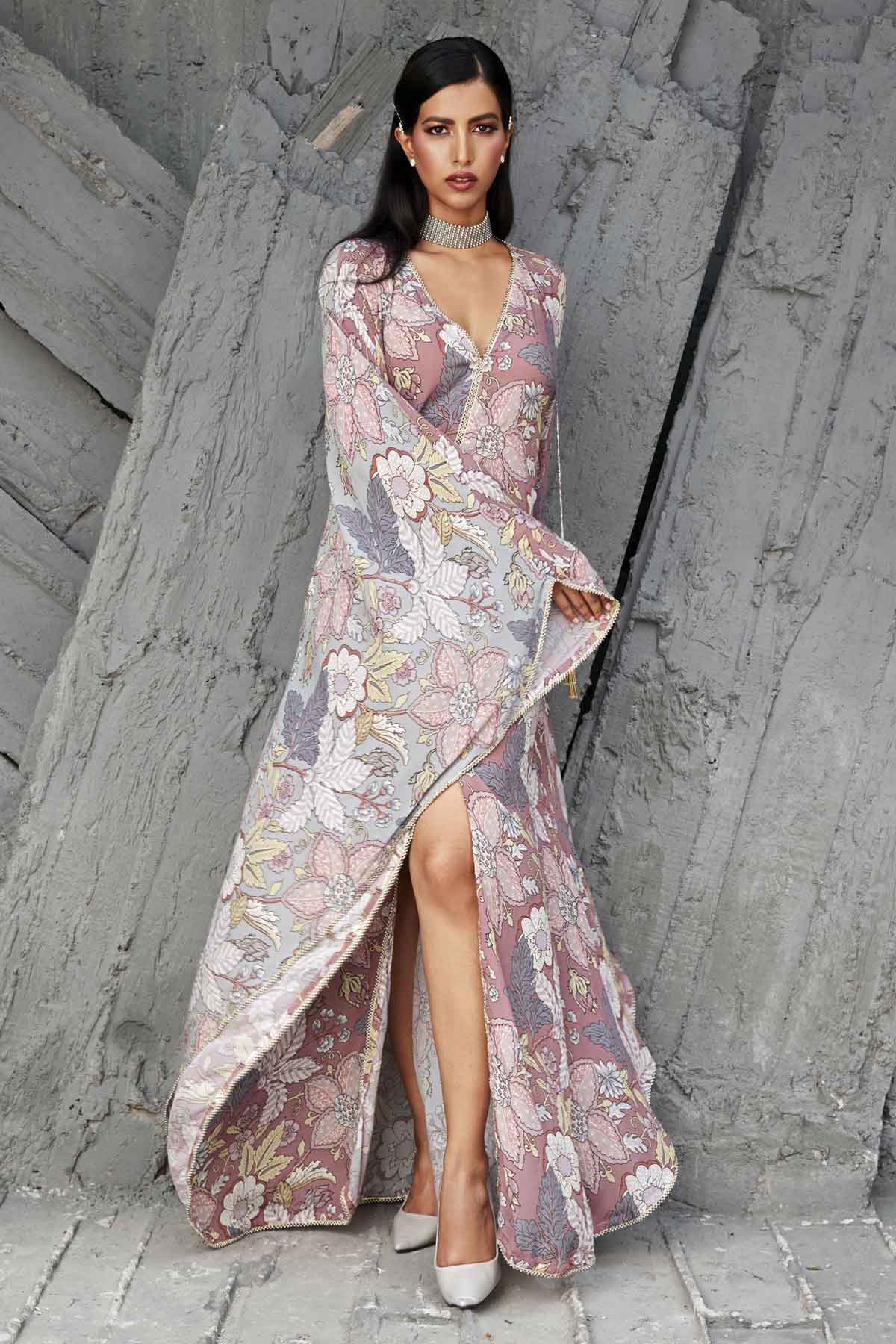 Designer Ranian Rose pink georgette 2 tone kaftan with slit For women Online at ScrollnShops