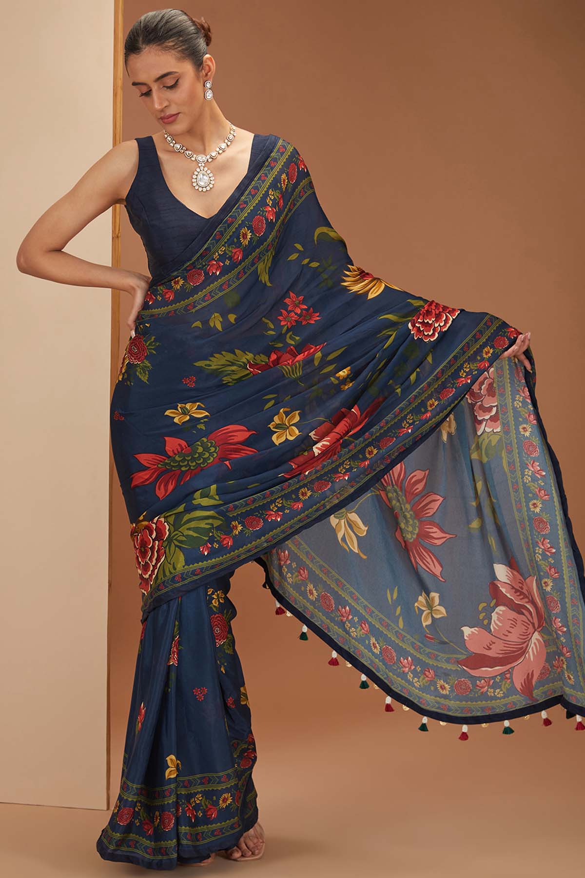 Designer Neha Khullar Printed Blue Saree & Blouse for Women Online
