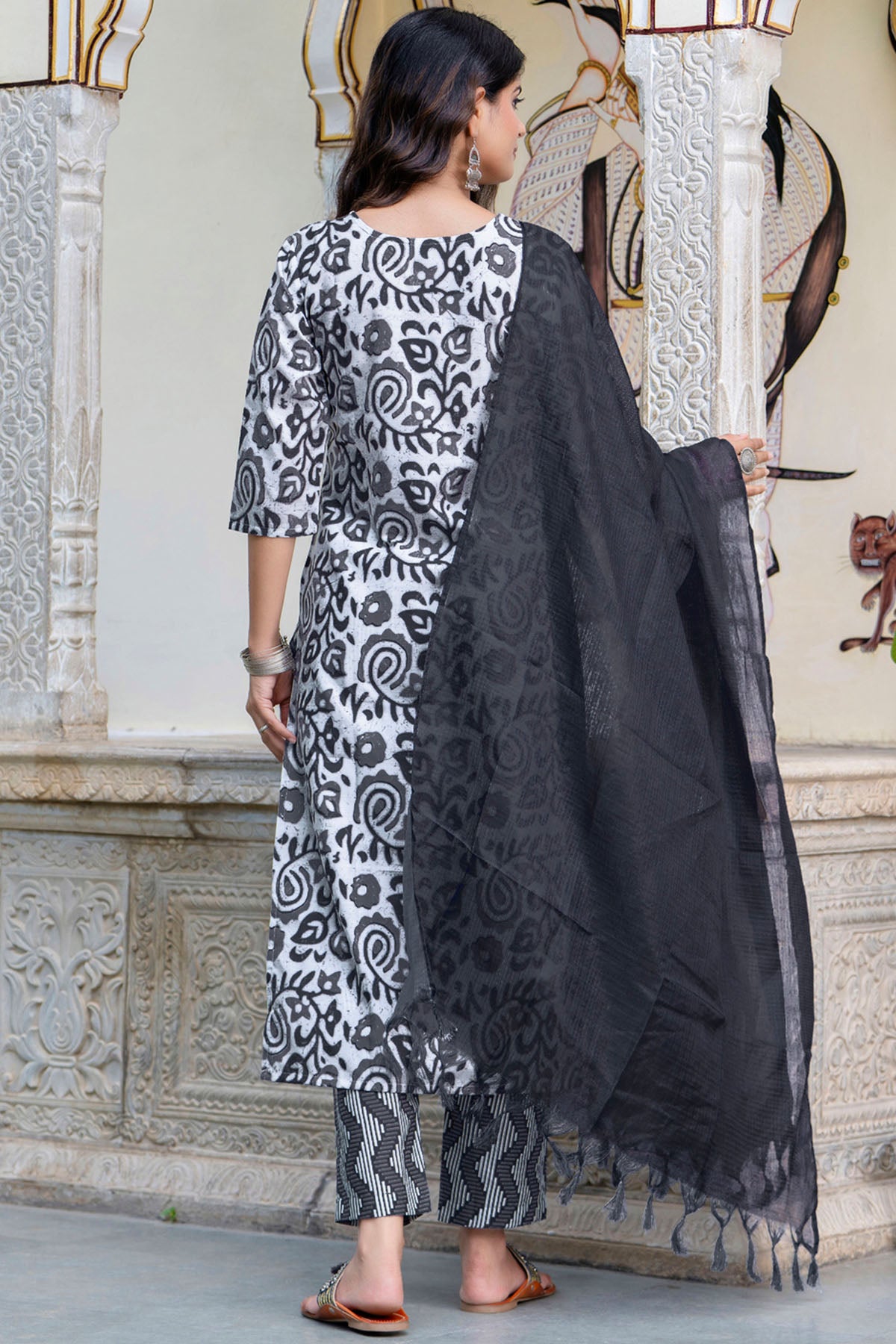 Printed Cotton Blue Kurta Set