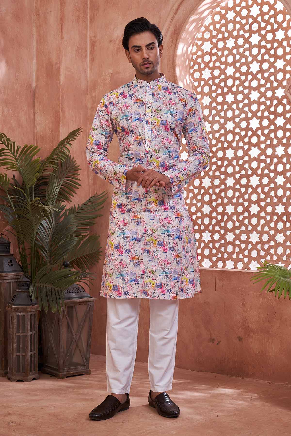 Buy Printed Cotton Multicolor Kurta by SNEHA B - Men for online at ScrollnShops