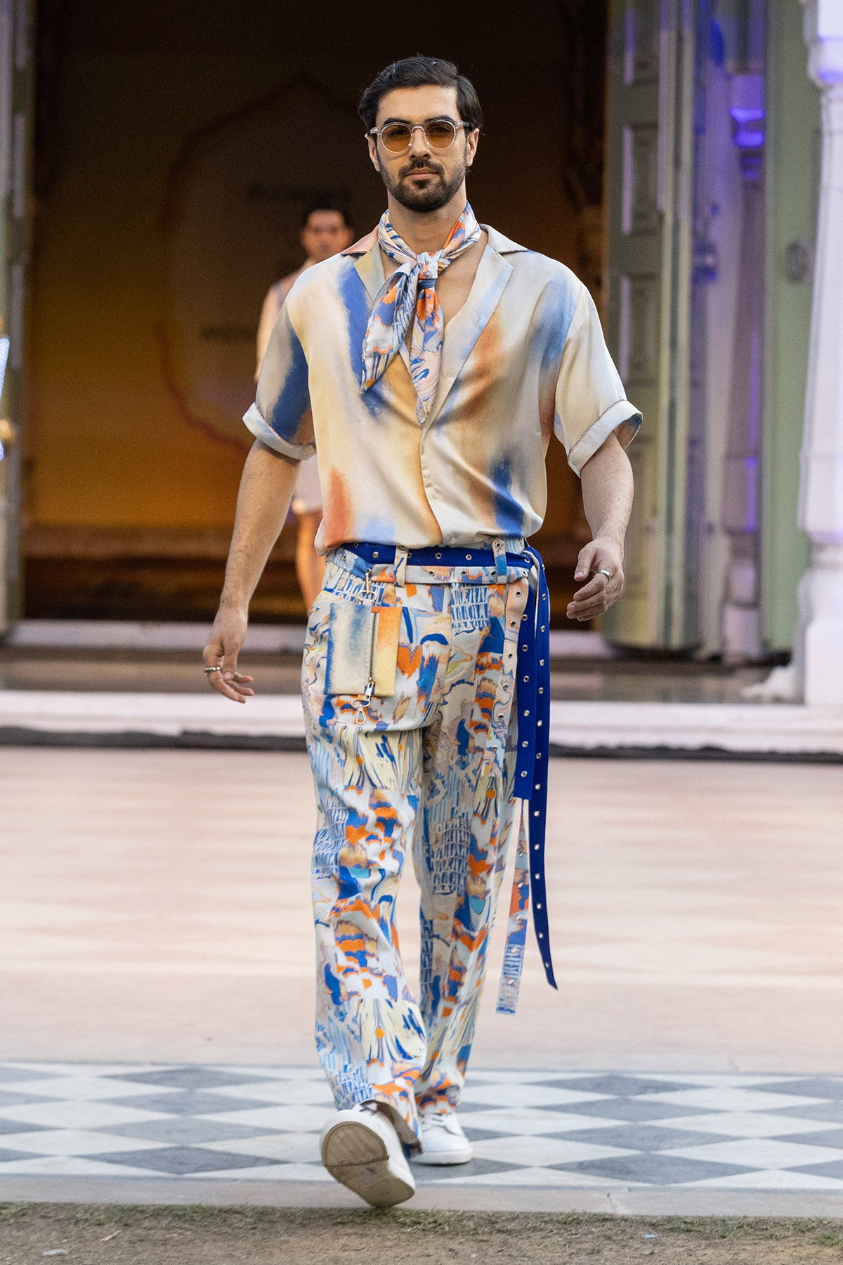 Printed Denim Twill Trousers