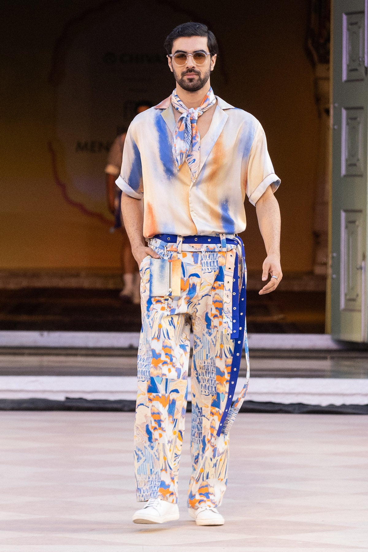 Printed Denim Twill Trousers