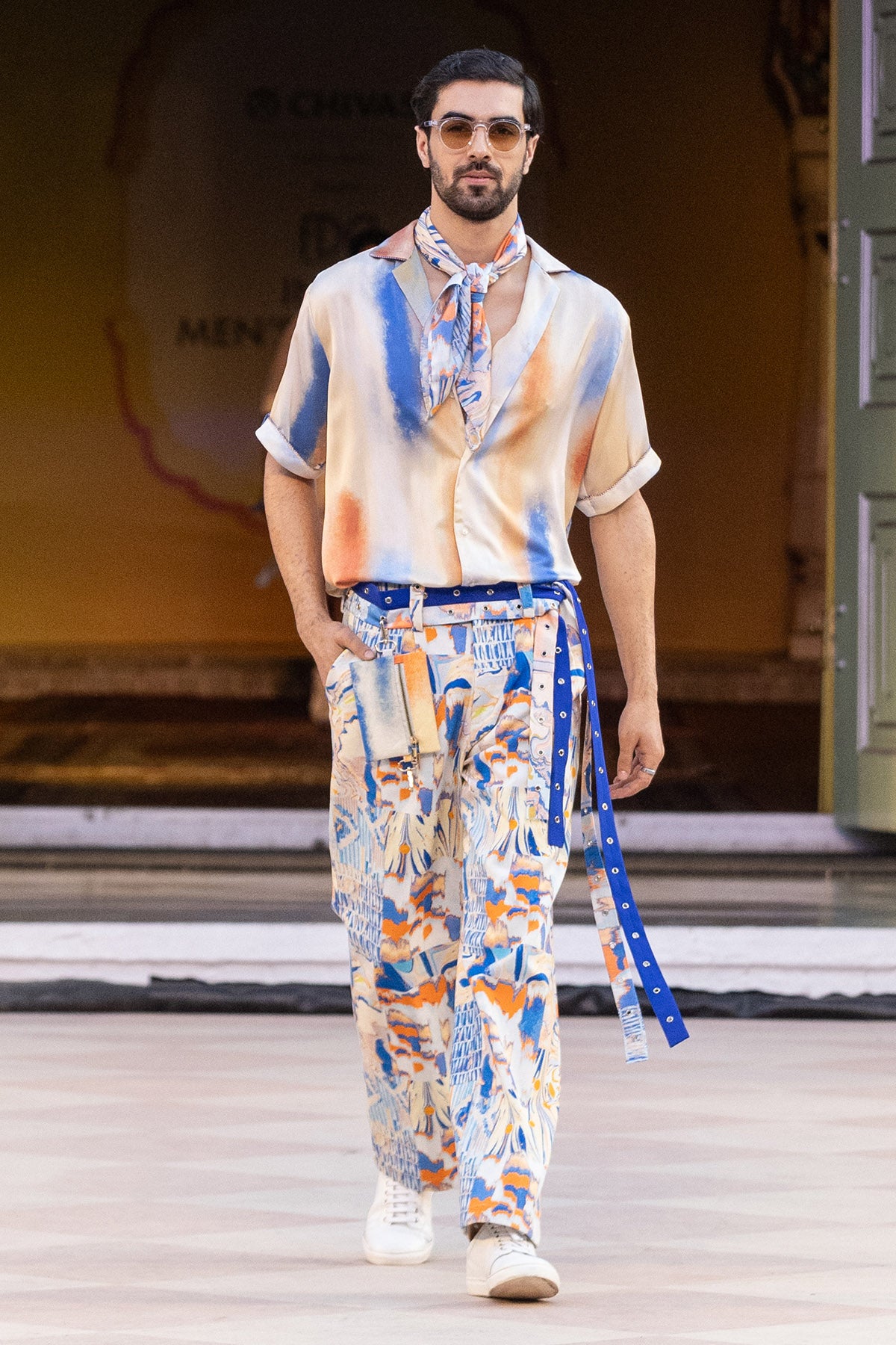 Printed Denim Twill Trousers