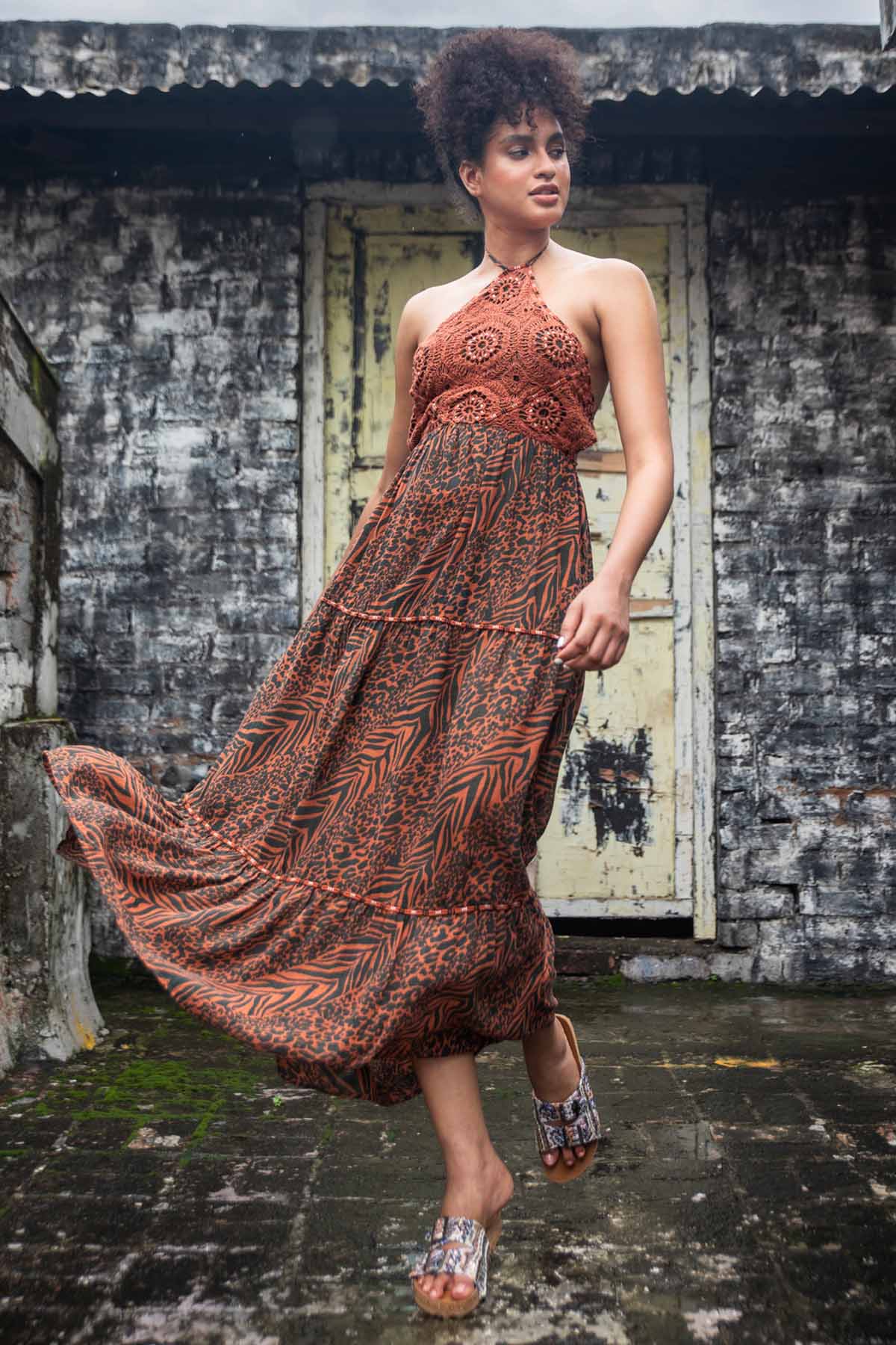 Printed & Dori Lace Tier Dress