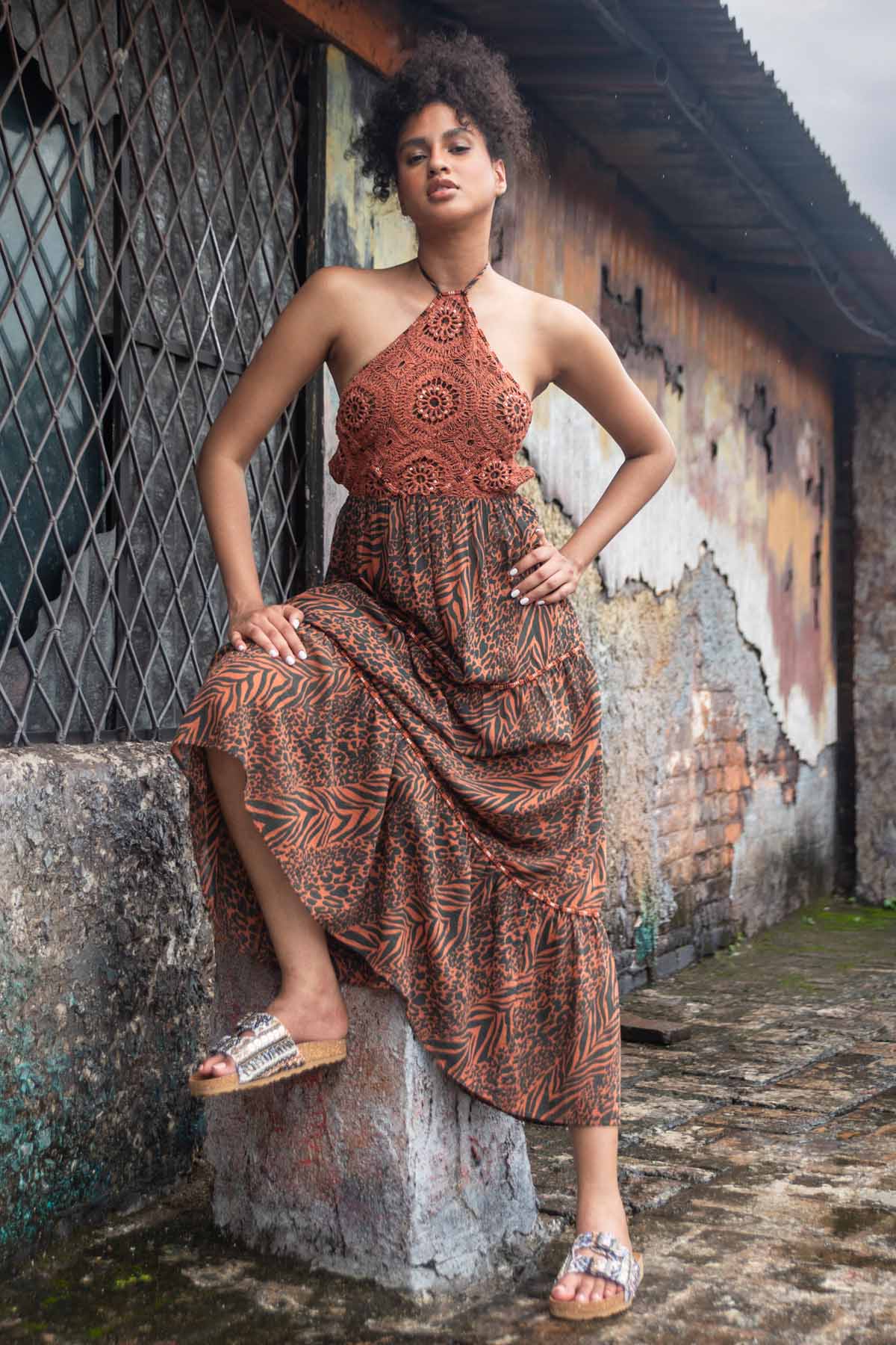 Printed & Dori Lace Tier Dress