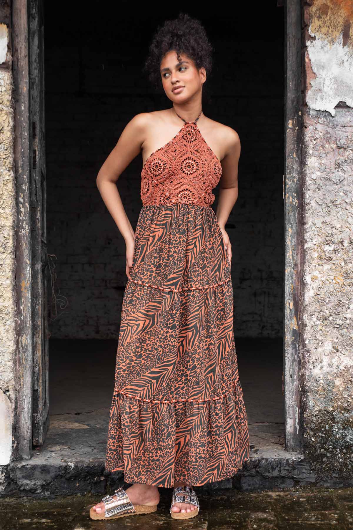 Buy Printed & Dori Lace Tier Dress By Beachbum Online