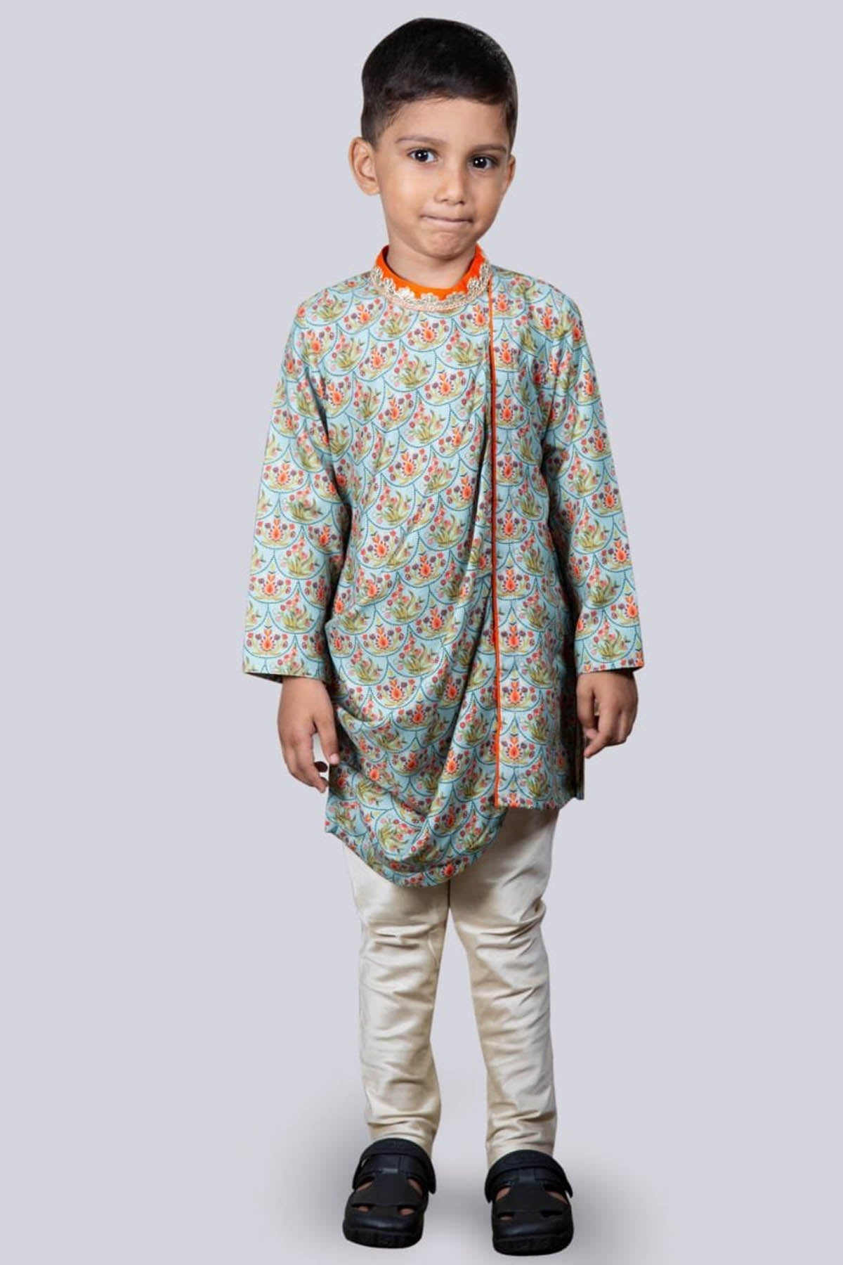 Designer Little Brats Printed Drape Kurta Set For Kids Available online at ScrollnShops