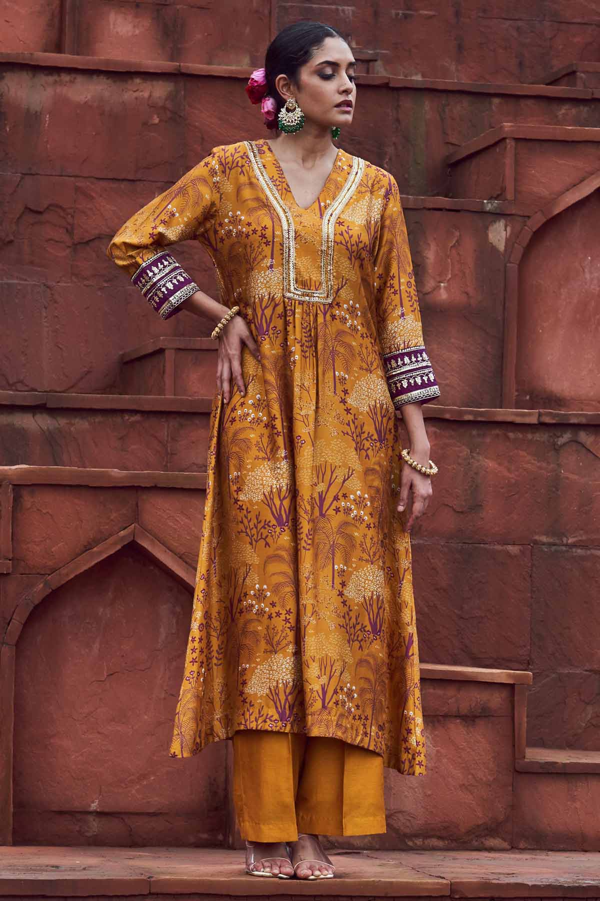 Megha Pitti Printed Embroidered Kurta Set for women online at ScrollnShops