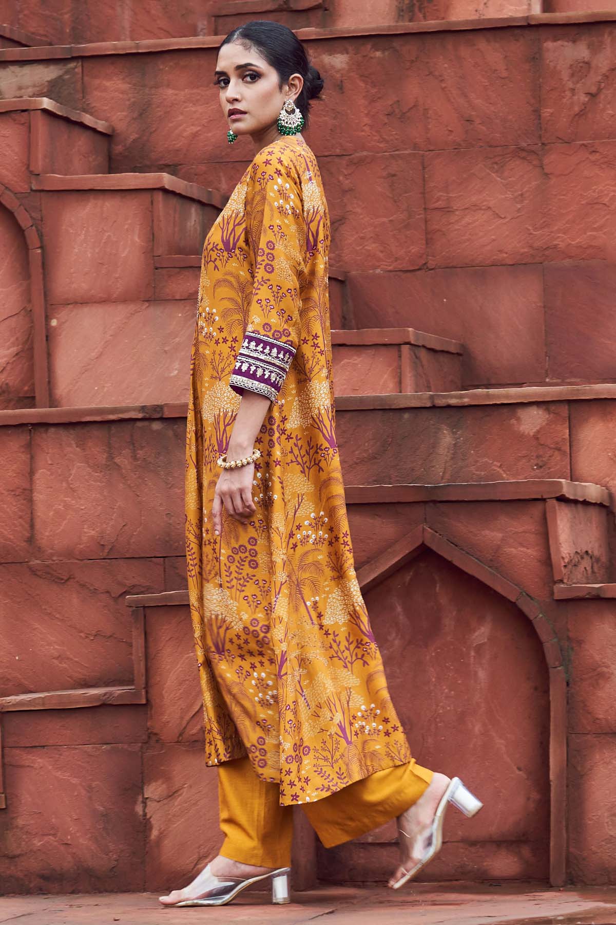 Ochre Printed Kurta & Pants