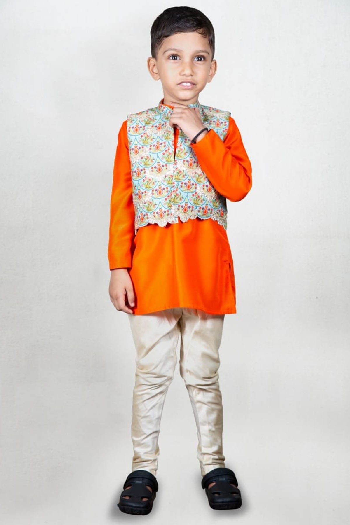 Designer Little Brats Printed Jacket & Kurta Set For Kids Available online at ScrollnShops