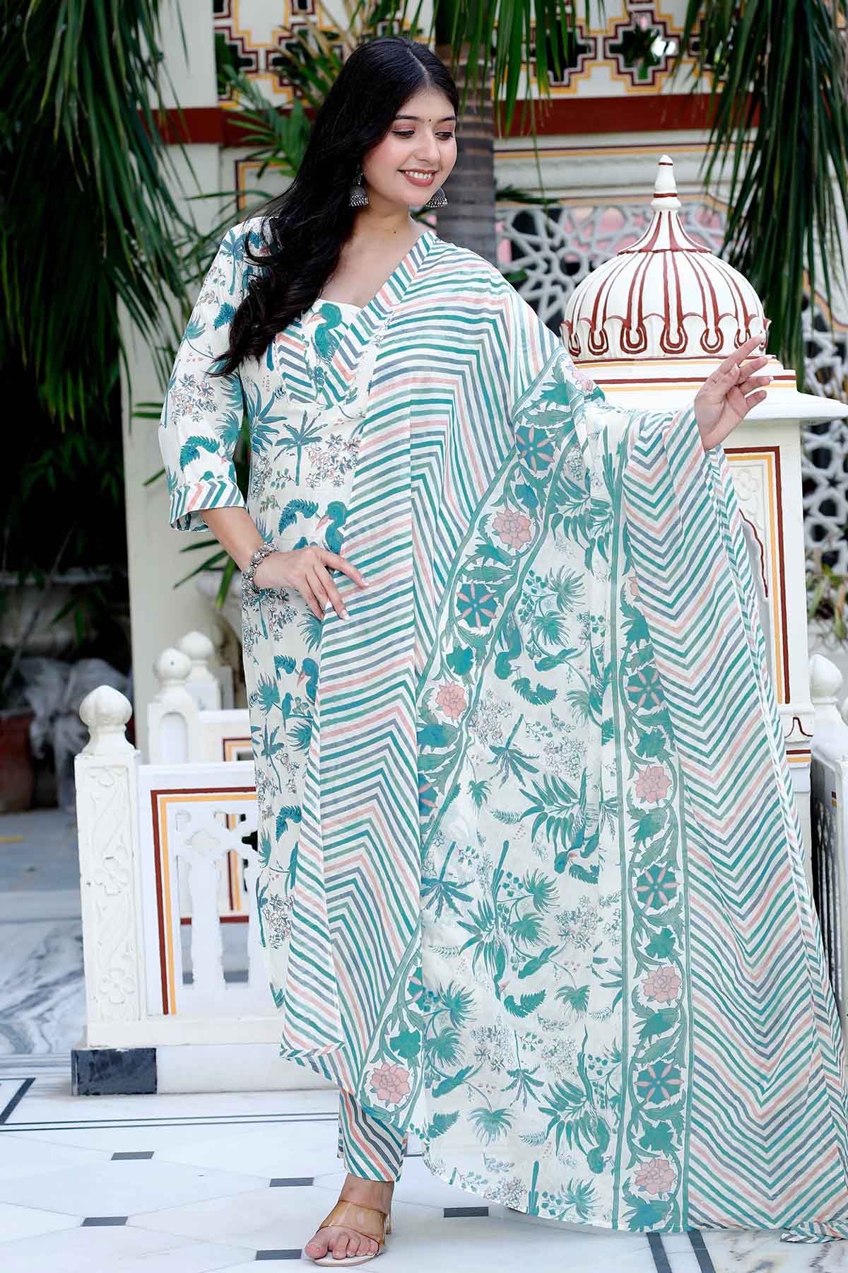 Printed Light Green Kurta Set