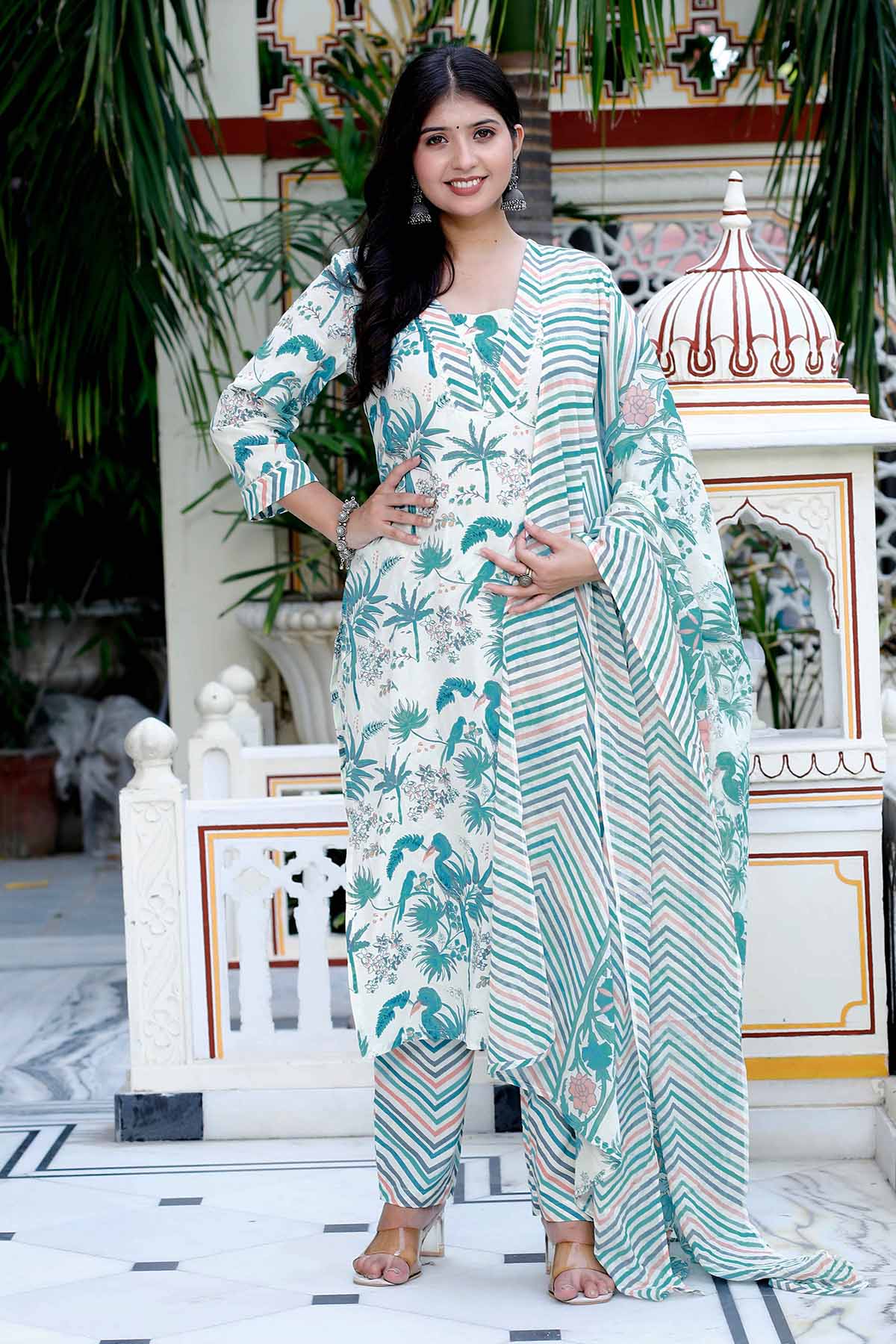Printed Light Green Kurta Set