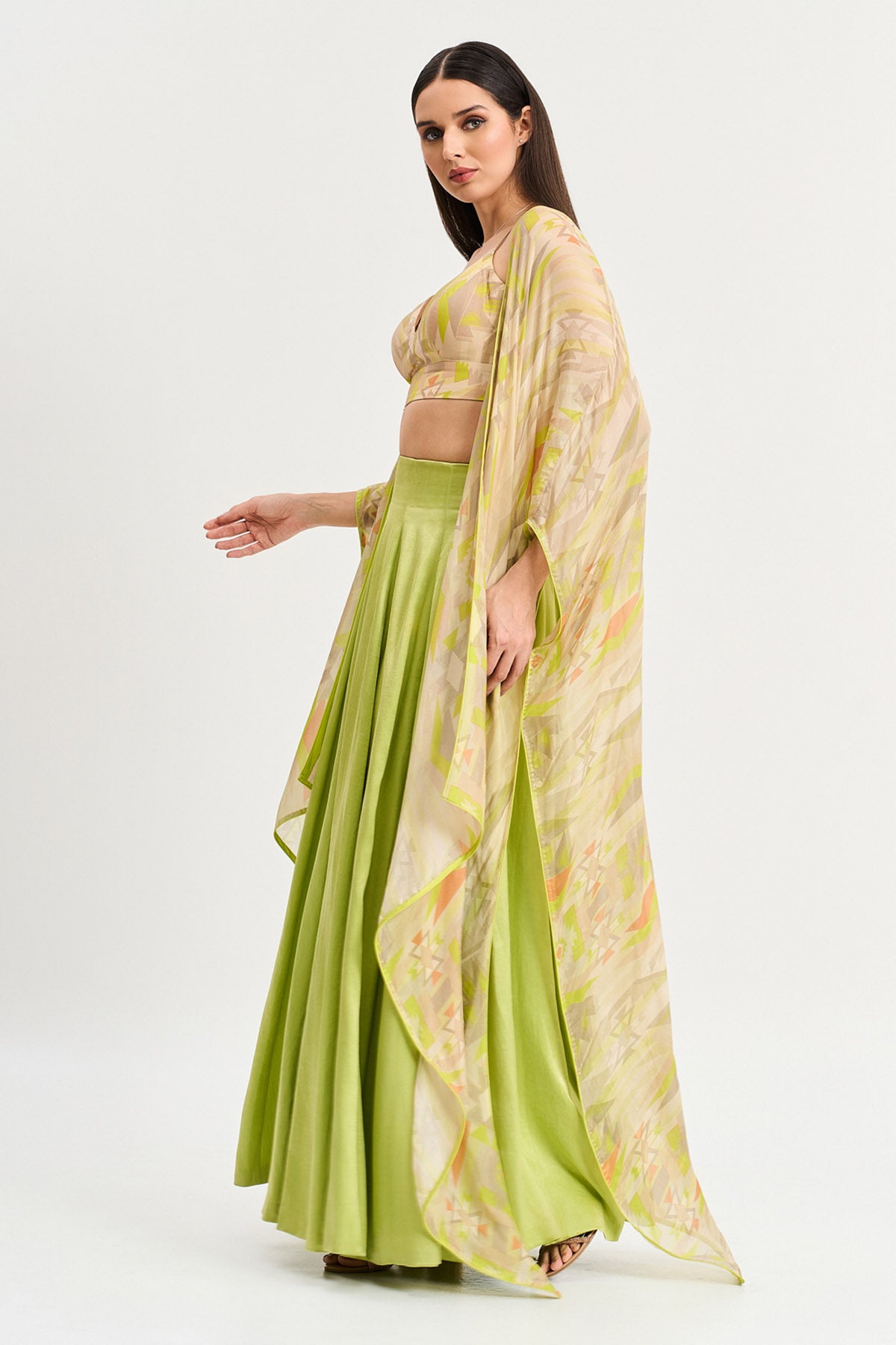 Printed Lime Green Lehenga Set