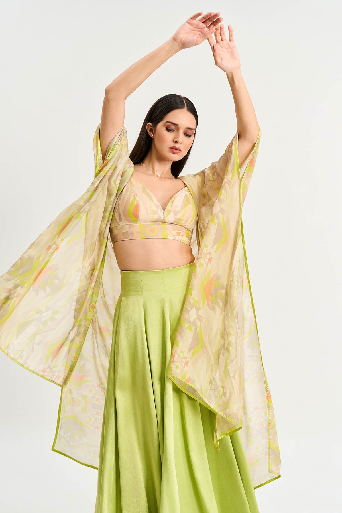 Printed Lime Green Lehenga Set