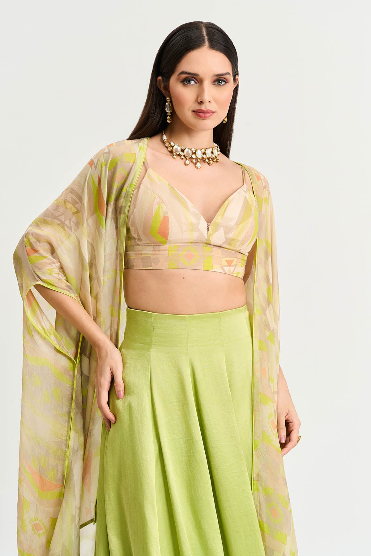 Printed Lime Green Lehenga Set