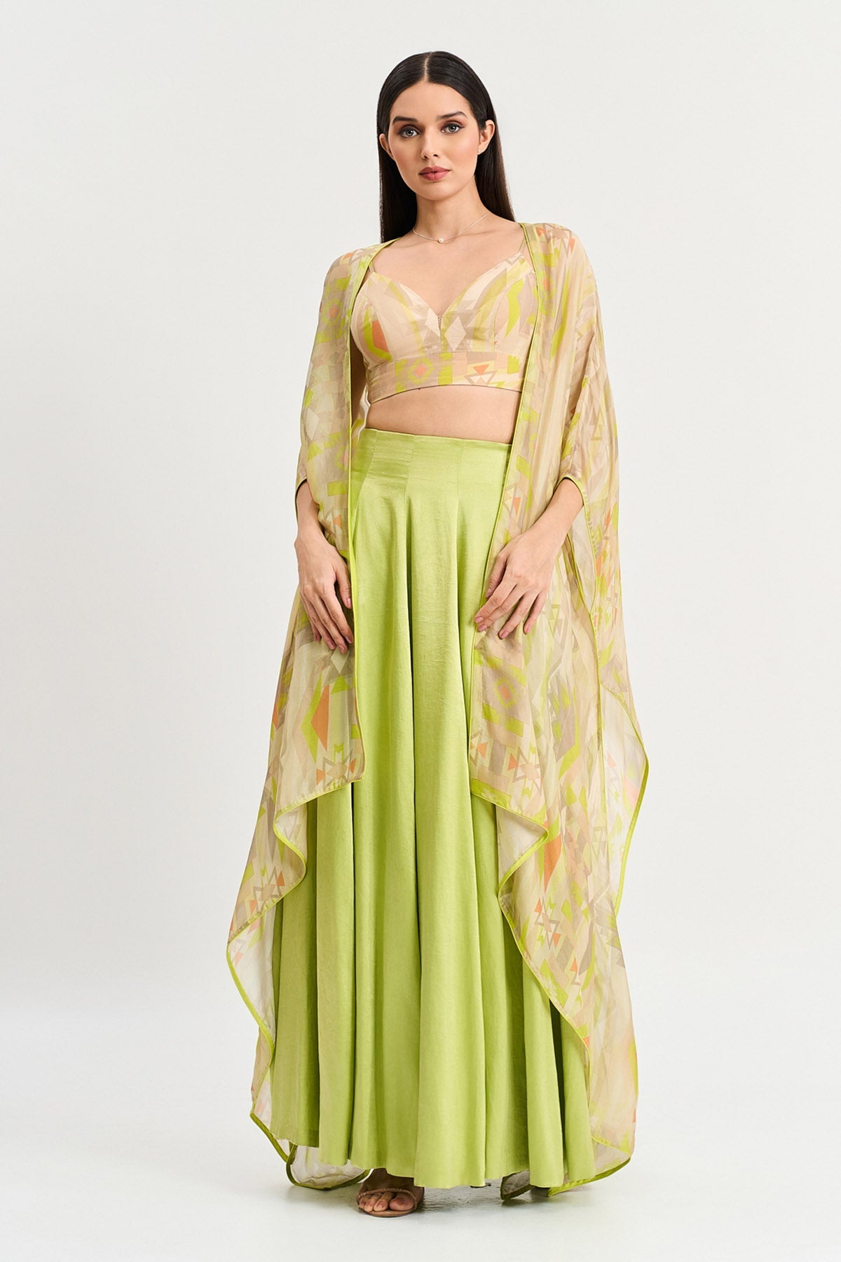 Buy Printed Lime Green Lehenga Set by Koswi for women online at ScrollnShops