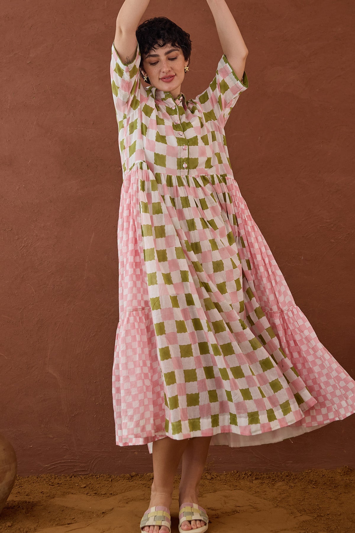 Buy Printed Cotton Midi Shirt Dress by Taro India for women online at ScrollnShops