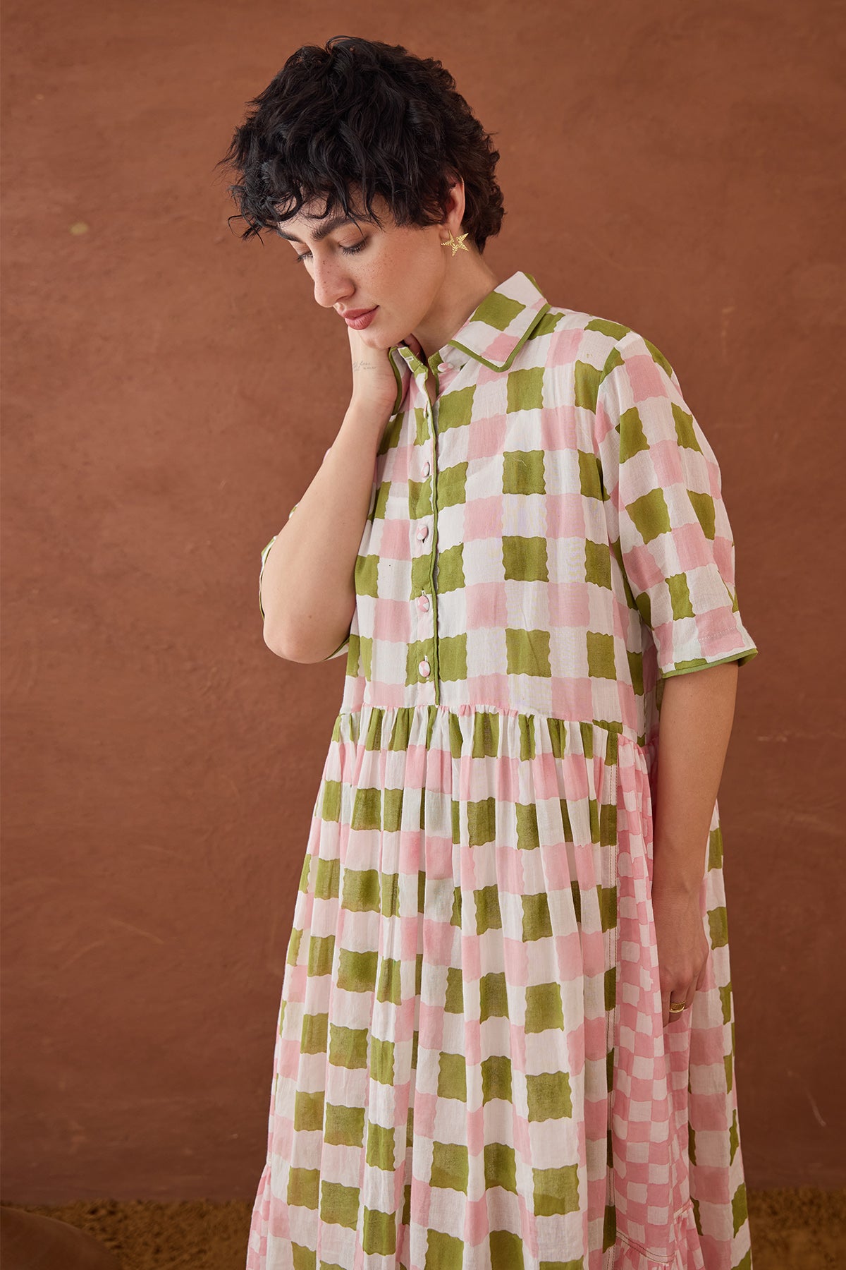 Printed Cotton Midi Shirt Dress