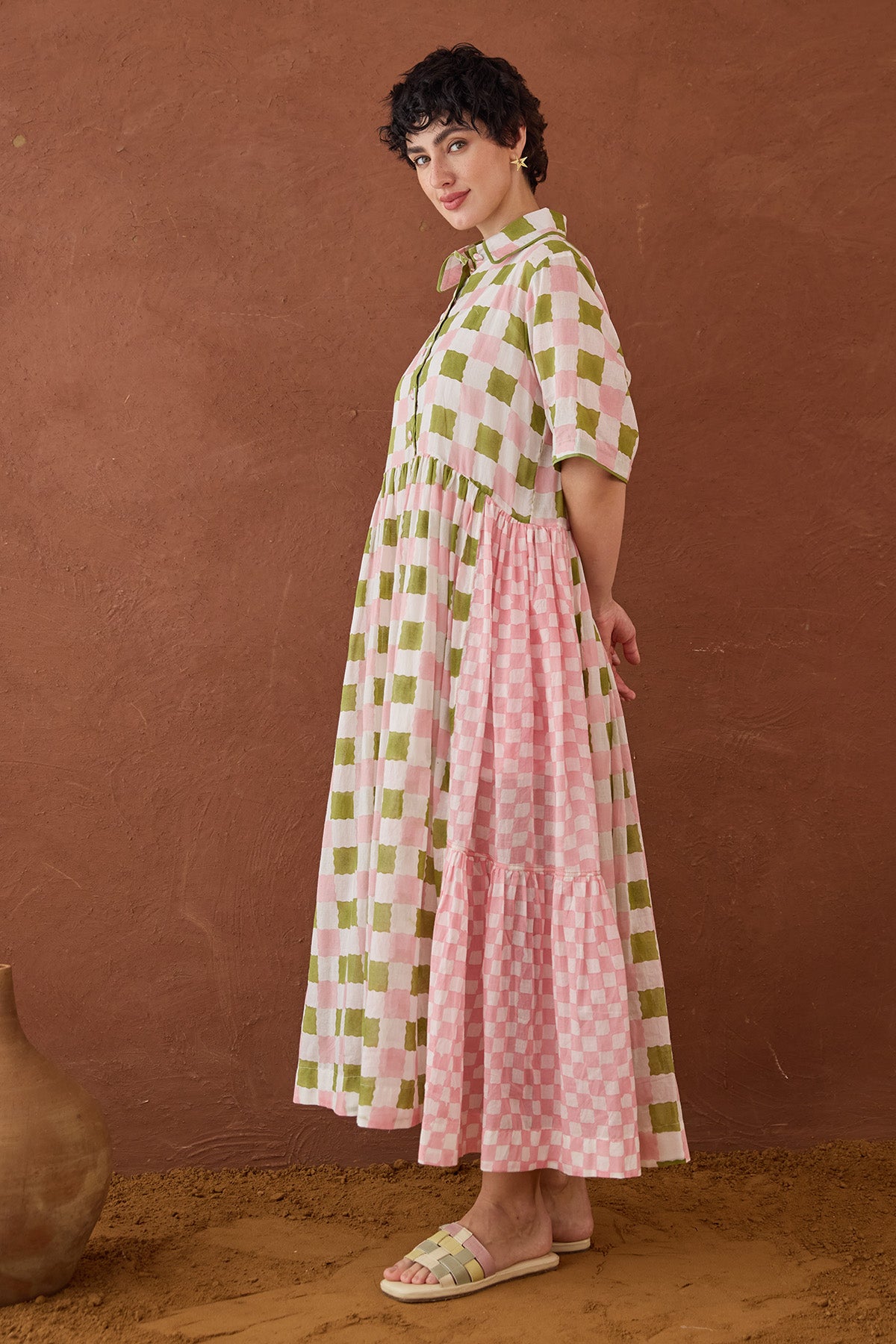 Printed Cotton Midi Shirt Dress