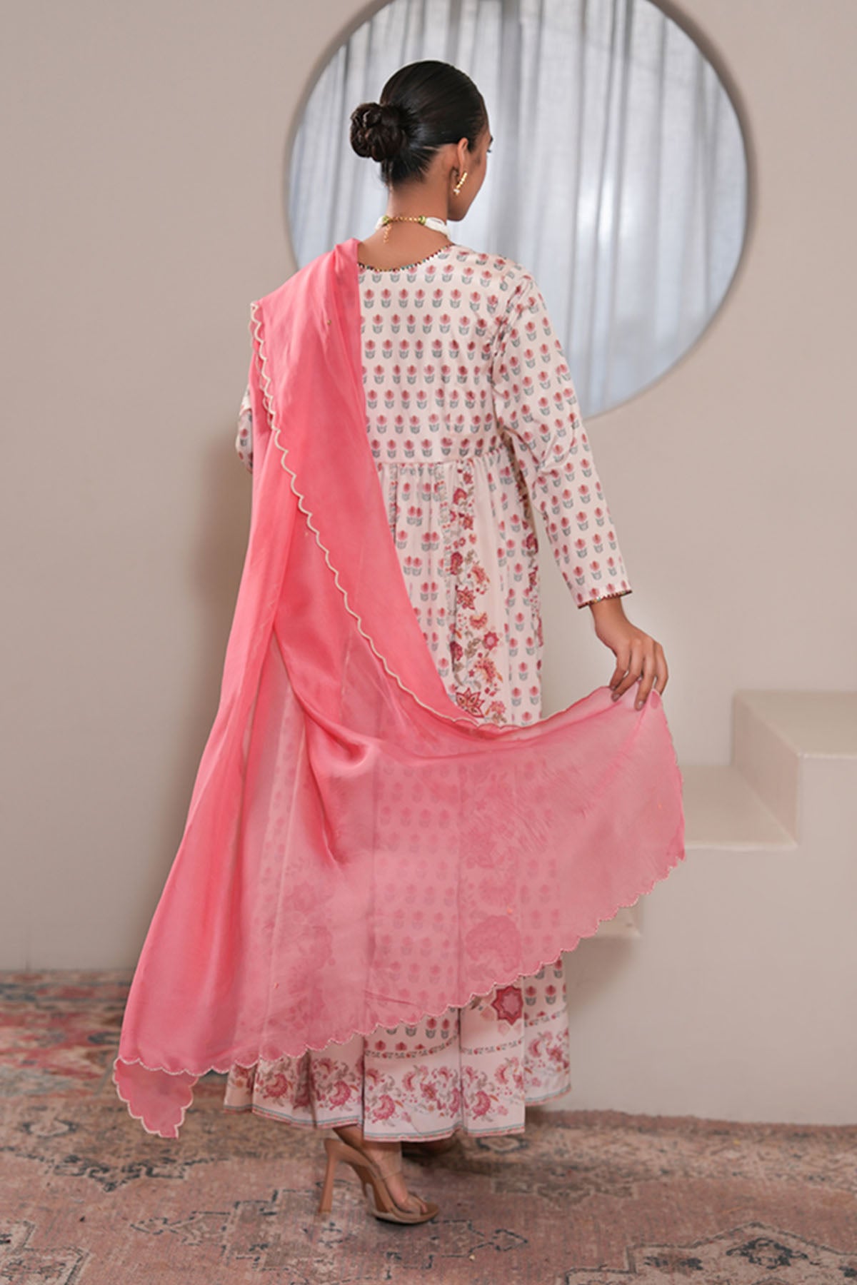 Printed Off-White Anarkali Set